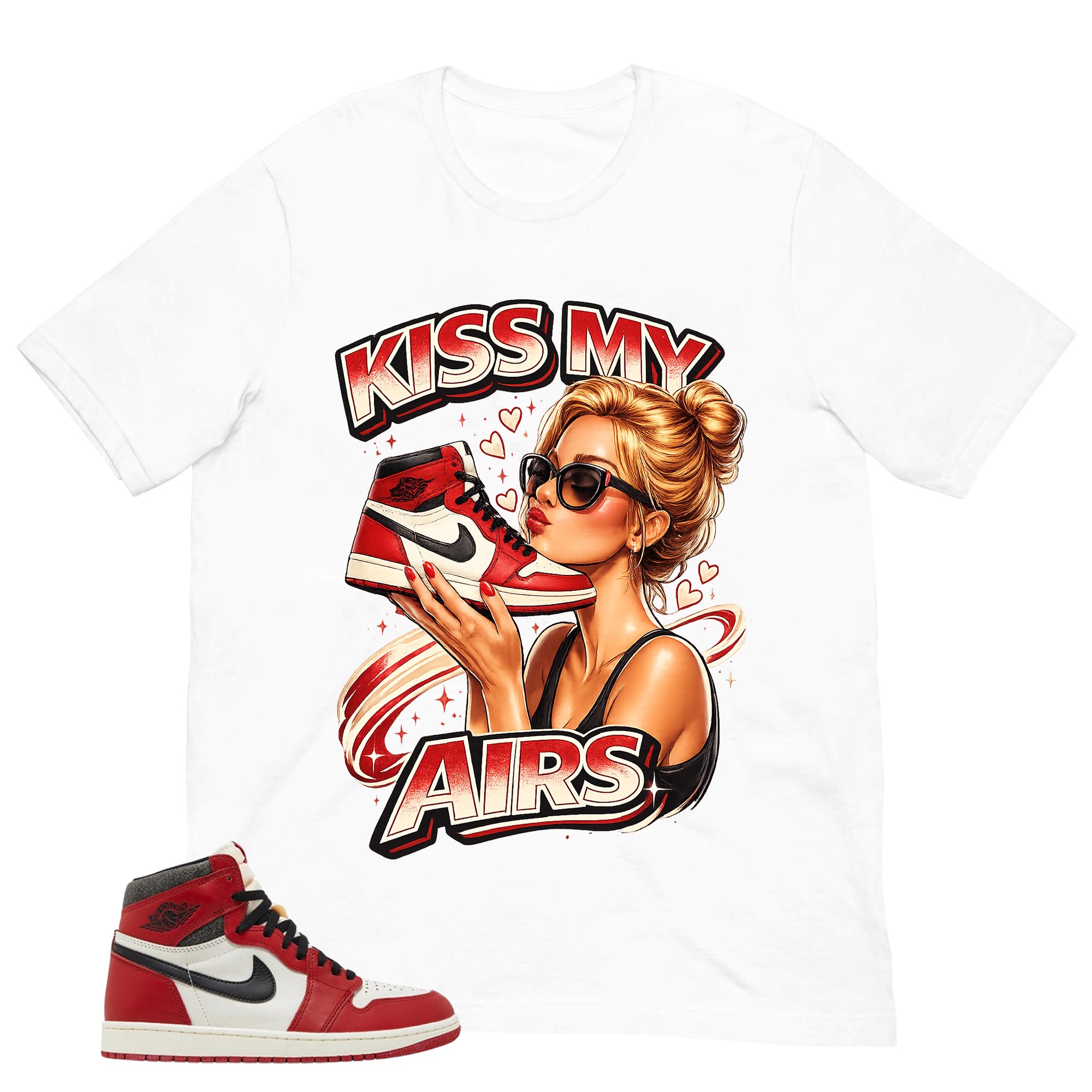 Graphic Tee Kiss My Airs Shirt - to Matching Air Jordan 1 Chicago Lost & Found | Zadago