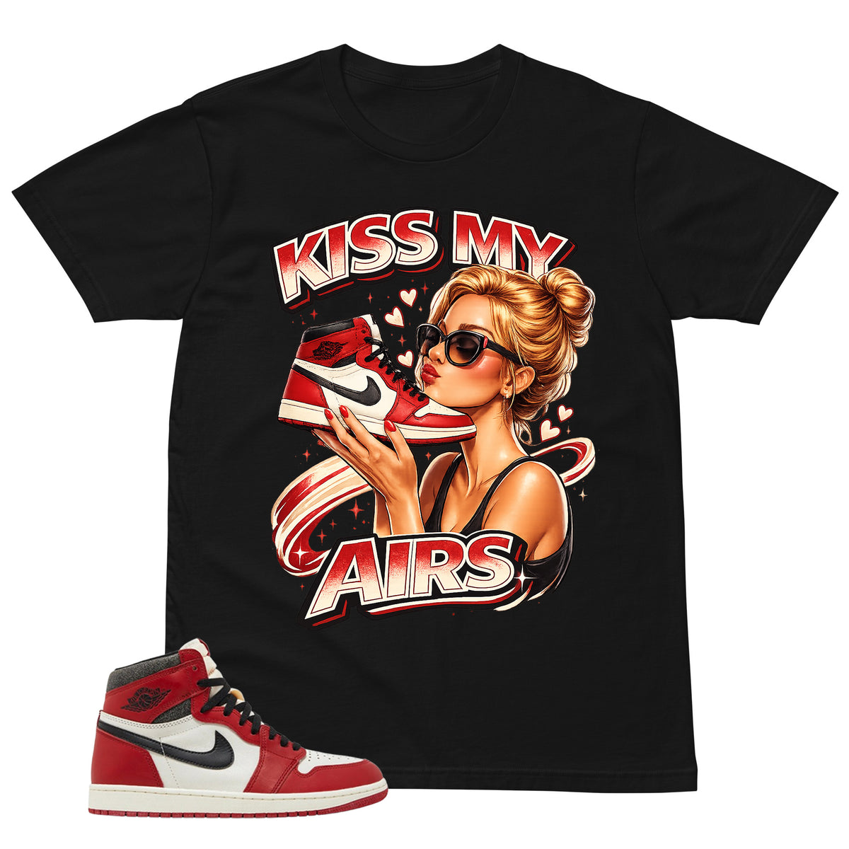 Graphic Tee Kiss My Airs Shirt - to Matching Air Jordan 1 Chicago Lost & Found | Zadago