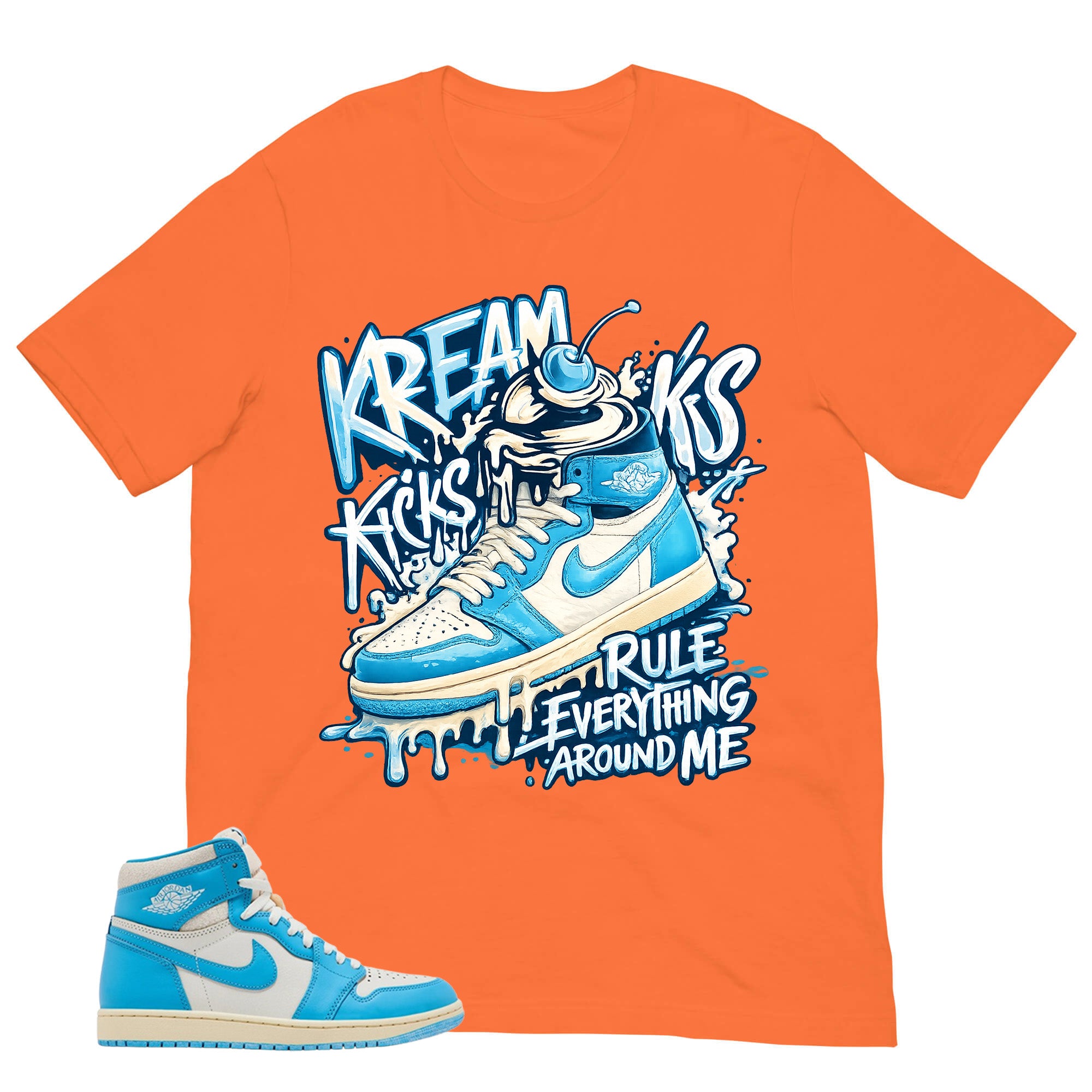 Graphic Tee Kream Kicks Shirt - to Matching Air Jordan 1 UNC Reimagined | Zadago