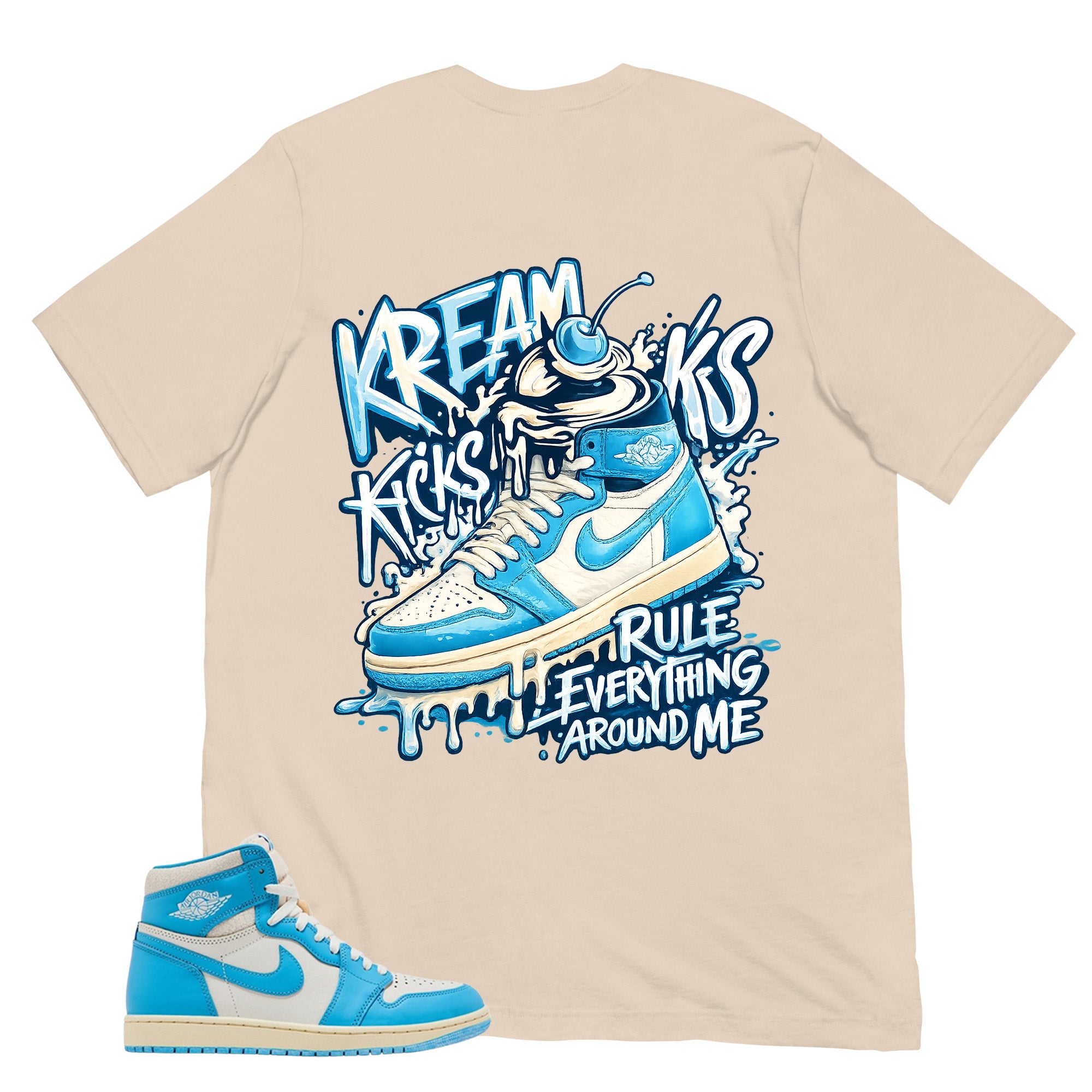 Graphic Tee Kream Kicks Shirt - to Matching Air Jordan 1 UNC Reimagined | Zadago