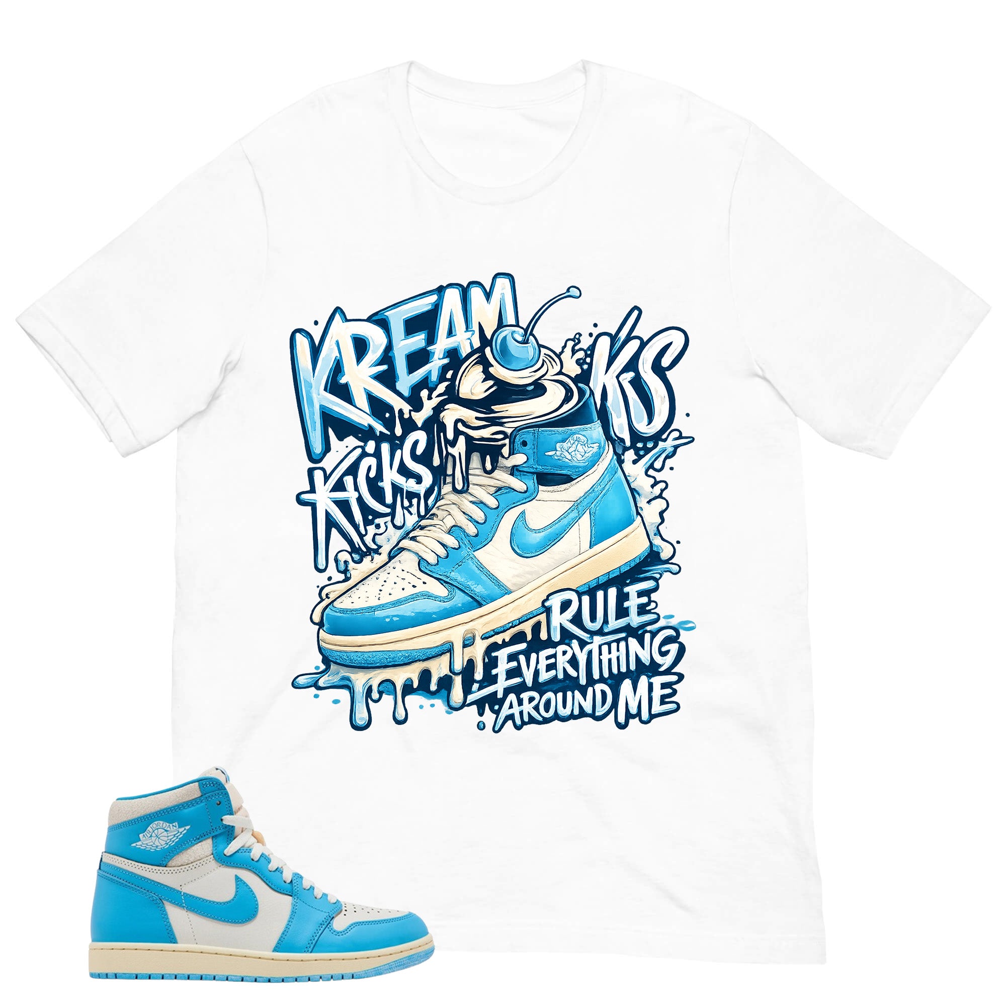 Graphic Tee Kream Kicks Shirt - to Matching Air Jordan 1 UNC Reimagined | Zadago