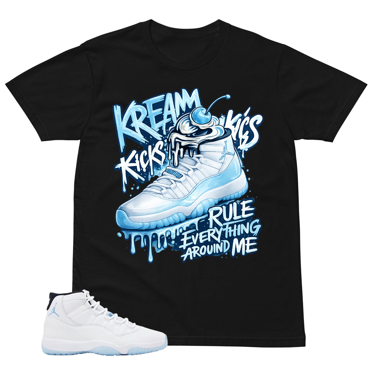 Graphic Tee Kream Kicks Shirt - to Matching Air Jordan 11 Legend Blue | Zadago