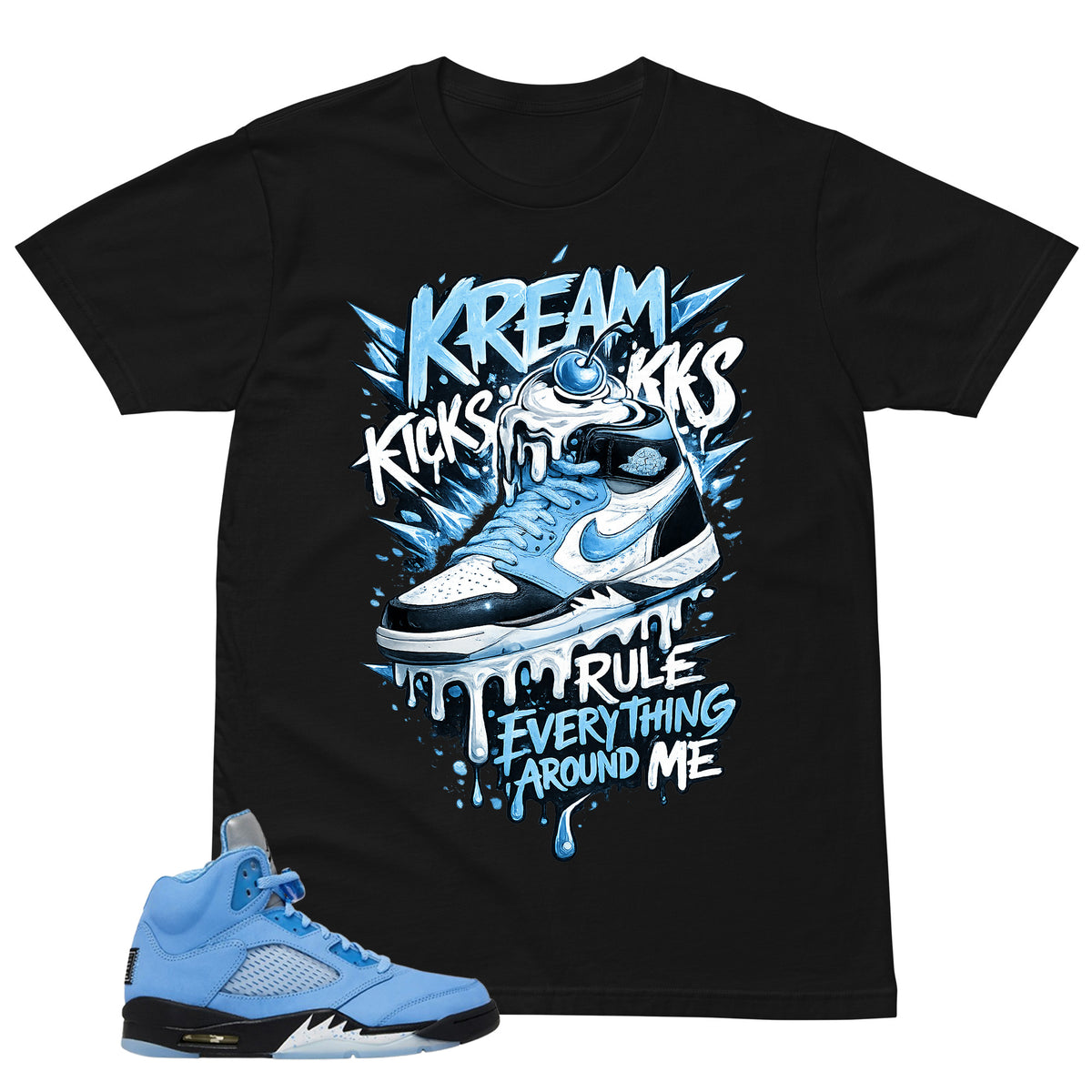 Graphic Tee Kream Kicks Shirt - to Matching Air Jordan 5 UNC | Zadago