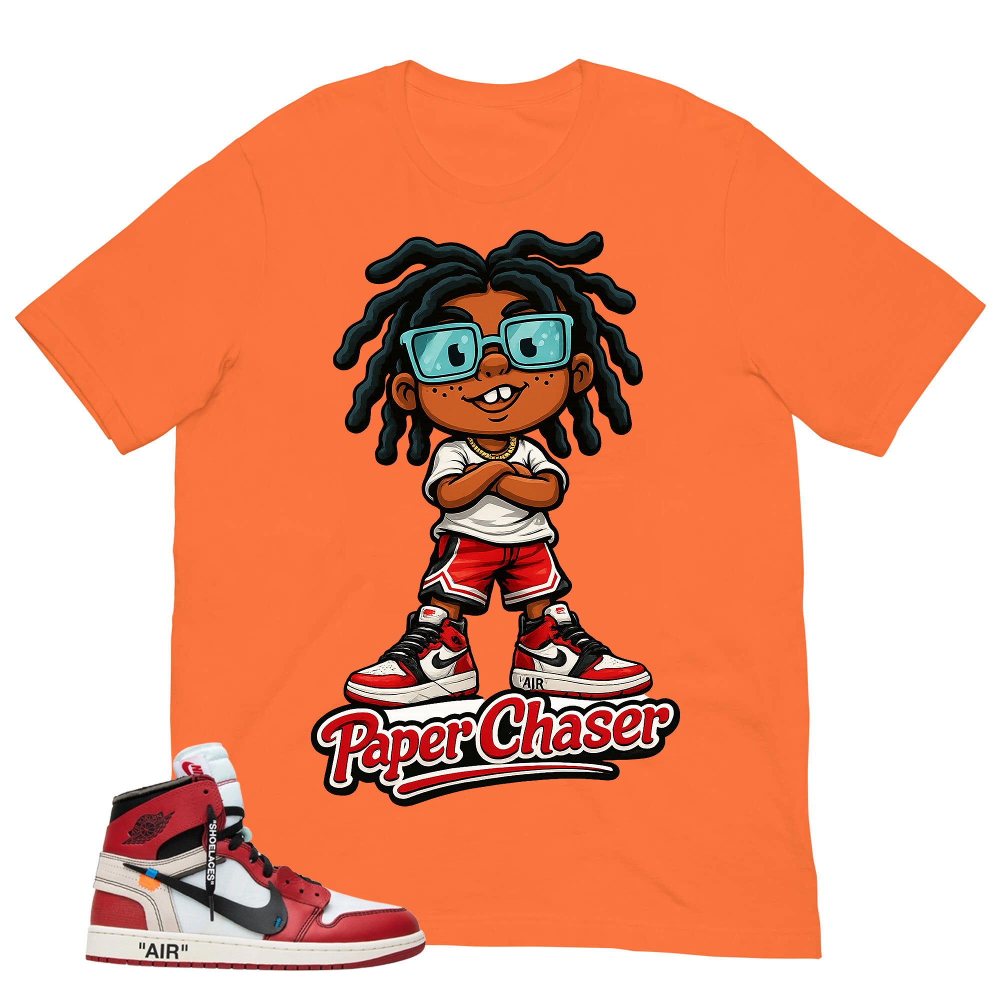 Graphic Tee Paper Chaser | Matching  Off-White x Air Jordan 1 Chicago | Zadago