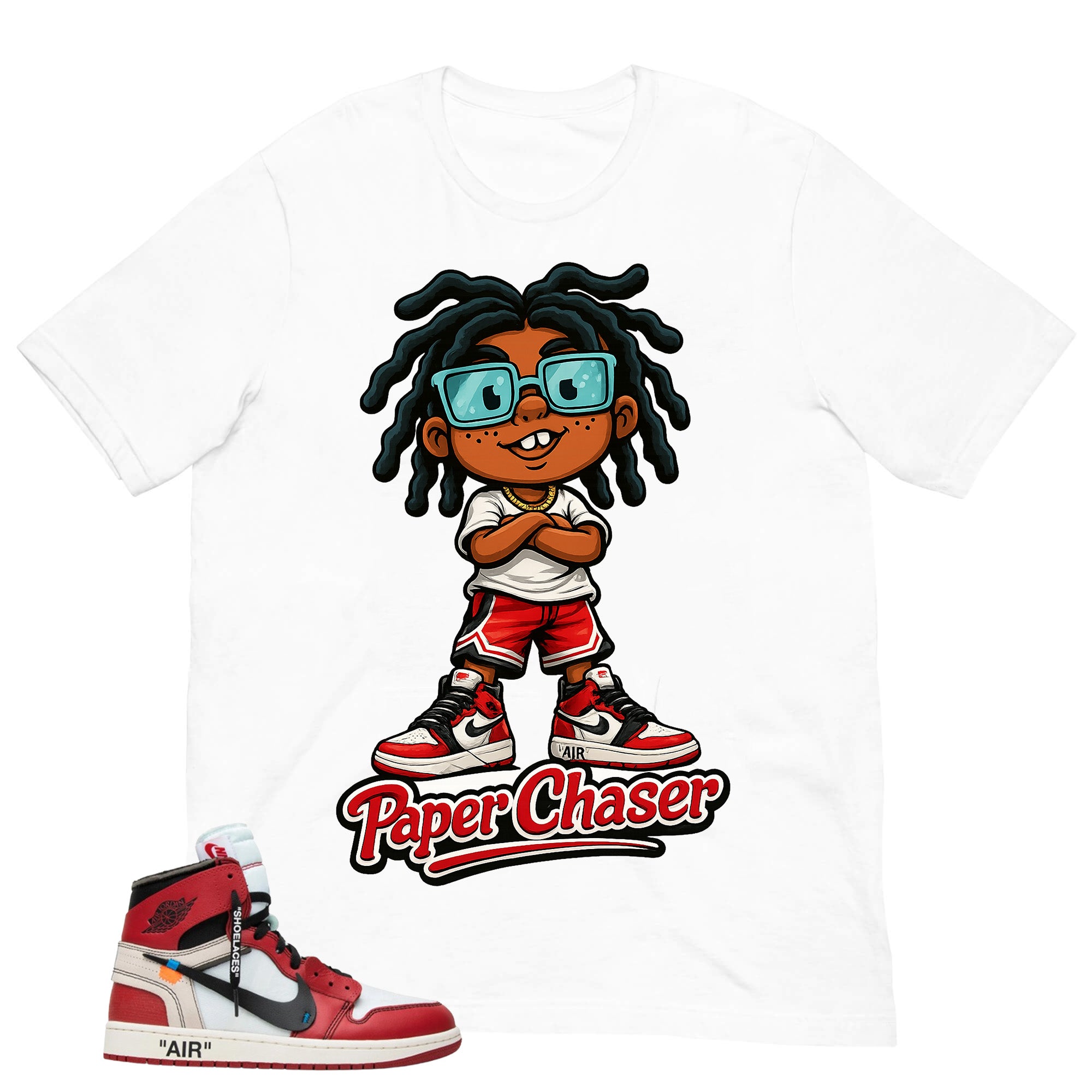 Graphic Tee Paper Chaser | Matching  Off-White x Air Jordan 1 Chicago | Zadago
