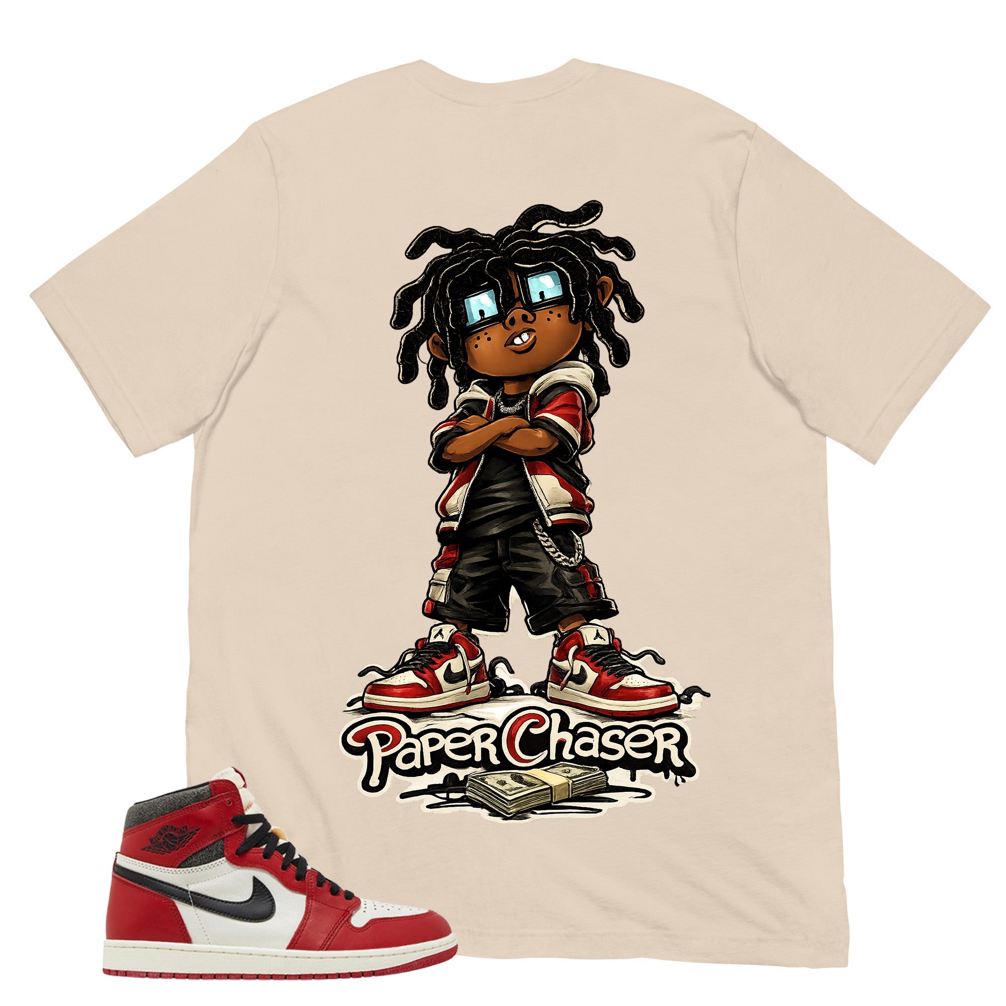 Graphic Tee Paper Chaser Shirt - to Matching Air Jordan 1 Chicago Lost & Found | Zadago