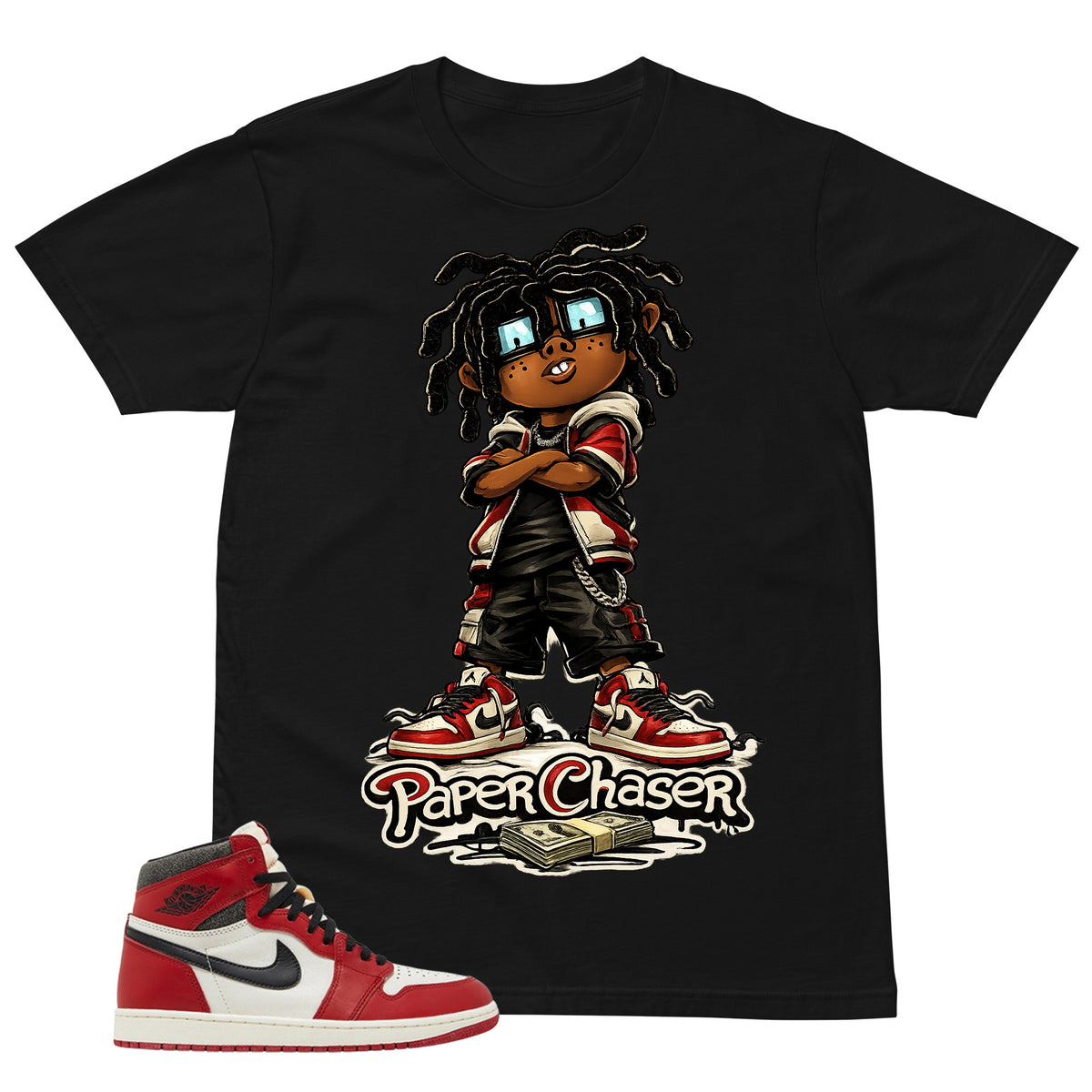 Graphic Tee Paper Chaser Shirt - to Matching Air Jordan 1 Chicago Lost & Found | Zadago
