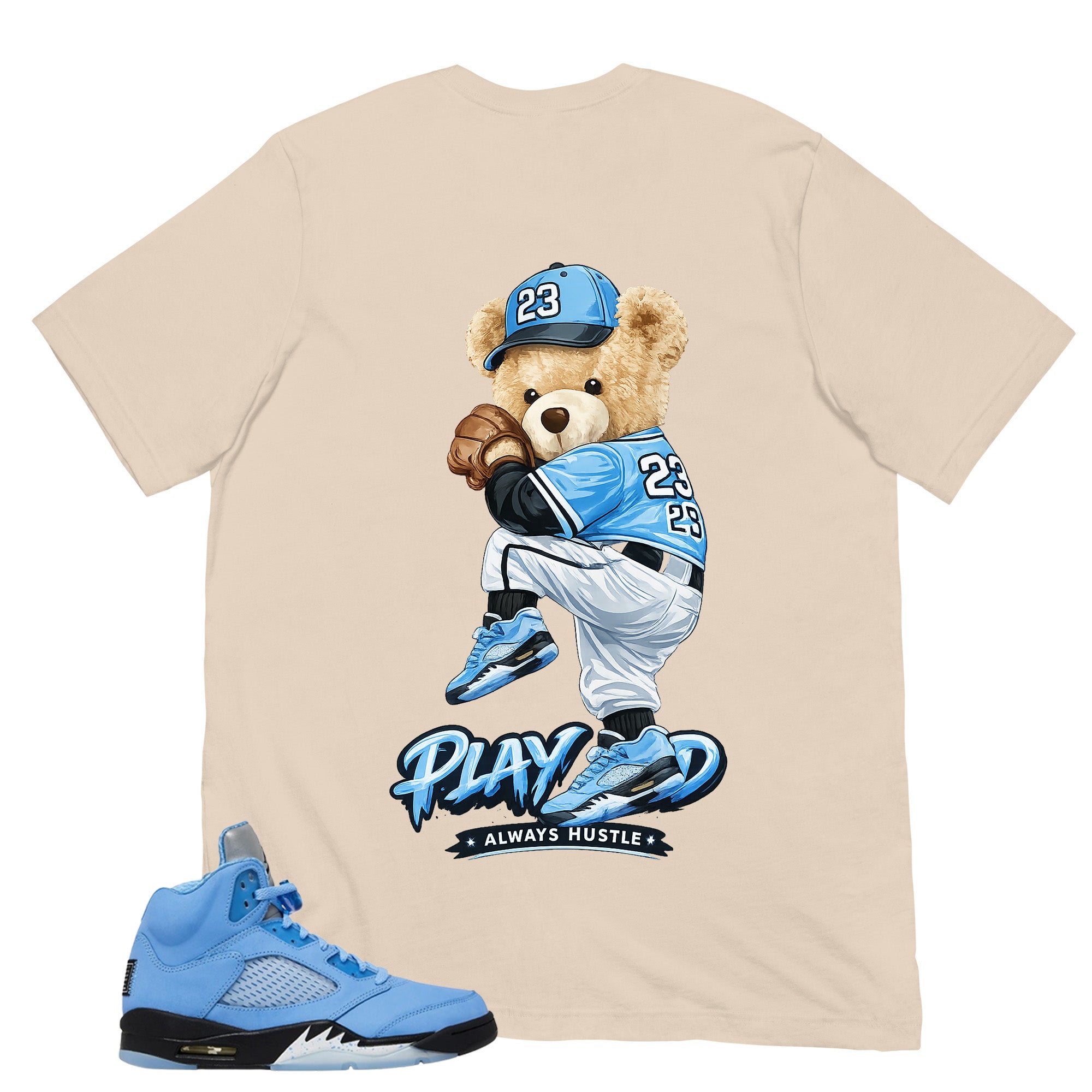 Graphic Tee Play Hard Always Hustle Shirt - to Matching Air Jordan 5 UNC | Zadago