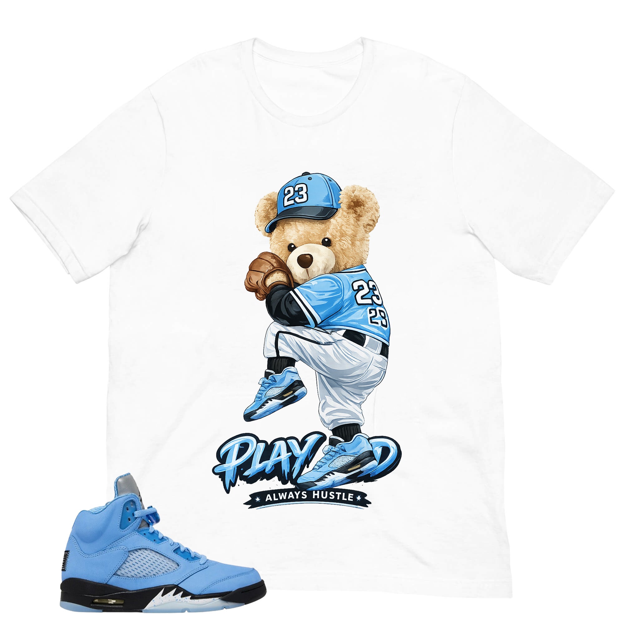 Graphic Tee Play Hard Always Hustle Shirt - to Matching Air Jordan 5 UNC | Zadago