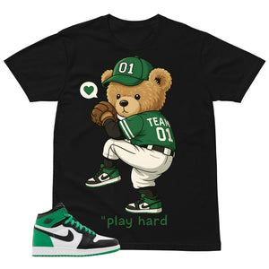 Graphic Tee Play Hard Bear Shirt - to Matching Air Jordan 1 Lucky Green | Zadago