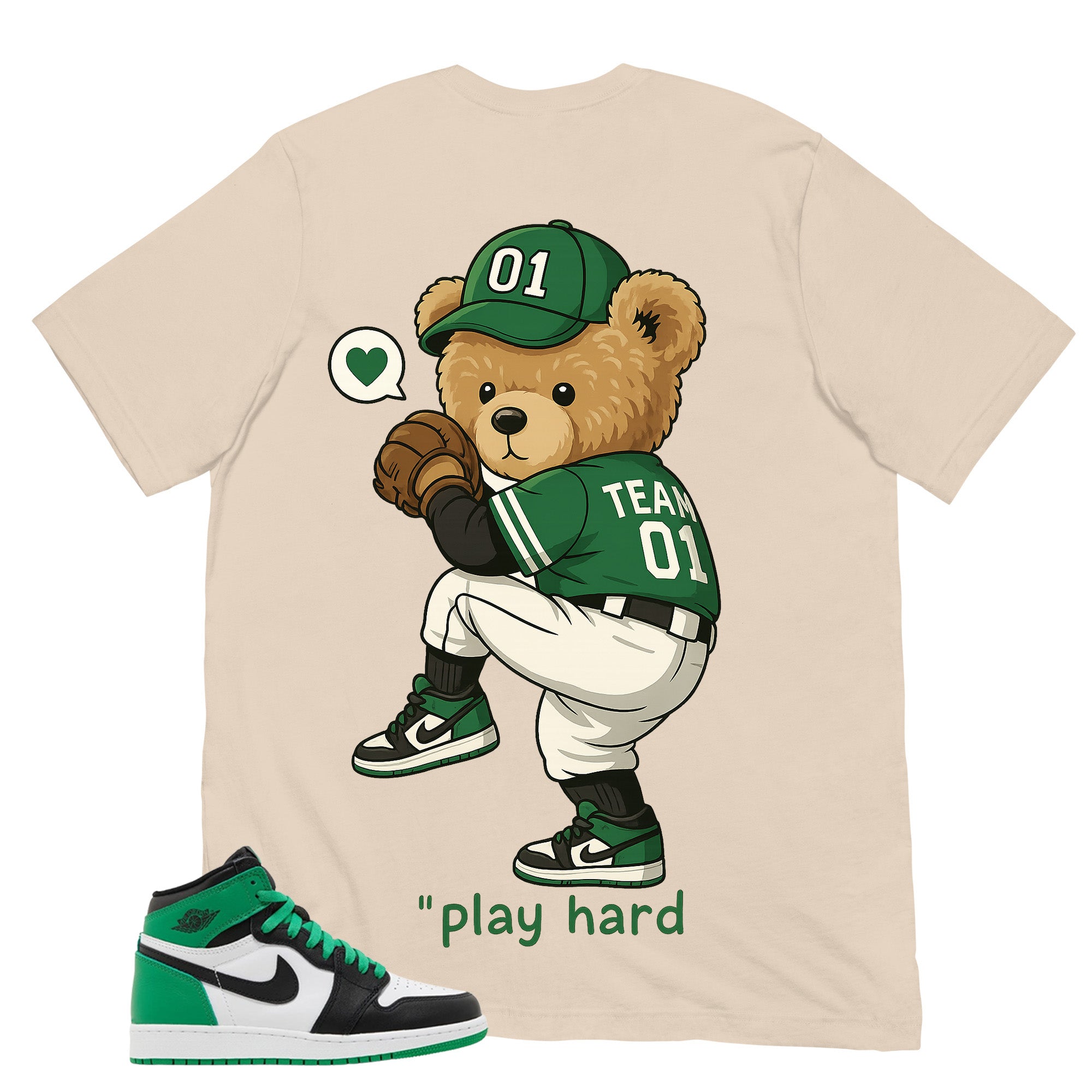 Graphic Tee Play Hard Bear Shirt - to Matching Air Jordan 1 Lucky Green | Zadago