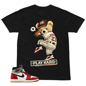 Graphic Tee Play Hard | Matching Jordan 1 Union LA Chicago Shadow | Zadago