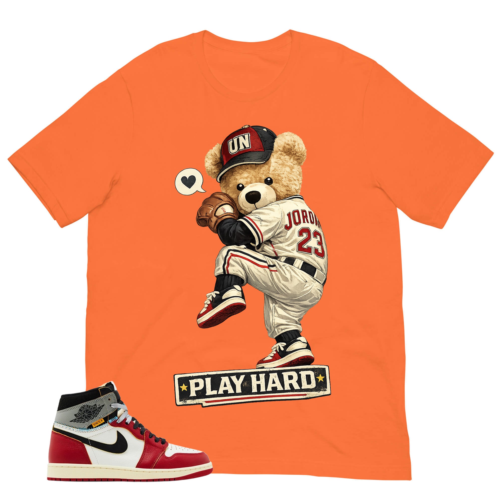 Graphic Tee Play Hard | Matching Jordan 1 Union LA Chicago Shadow | Zadago
