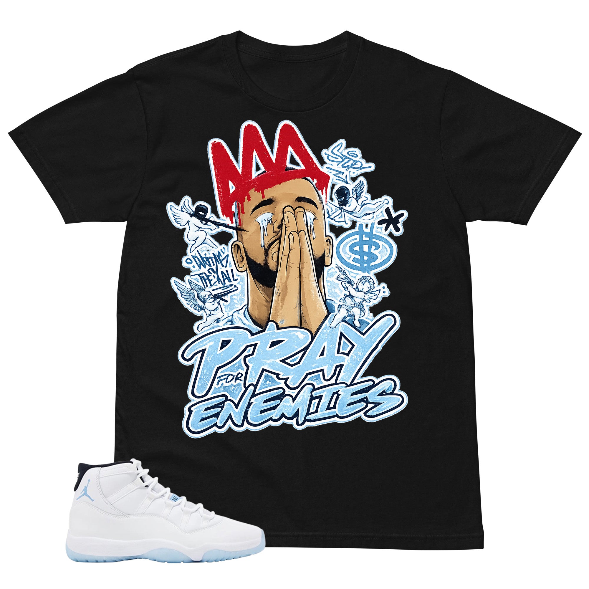 Graphic Tee Pray For My Enemies Shirt - to Matching Air Jordan 11 Legend Blue | Zadago