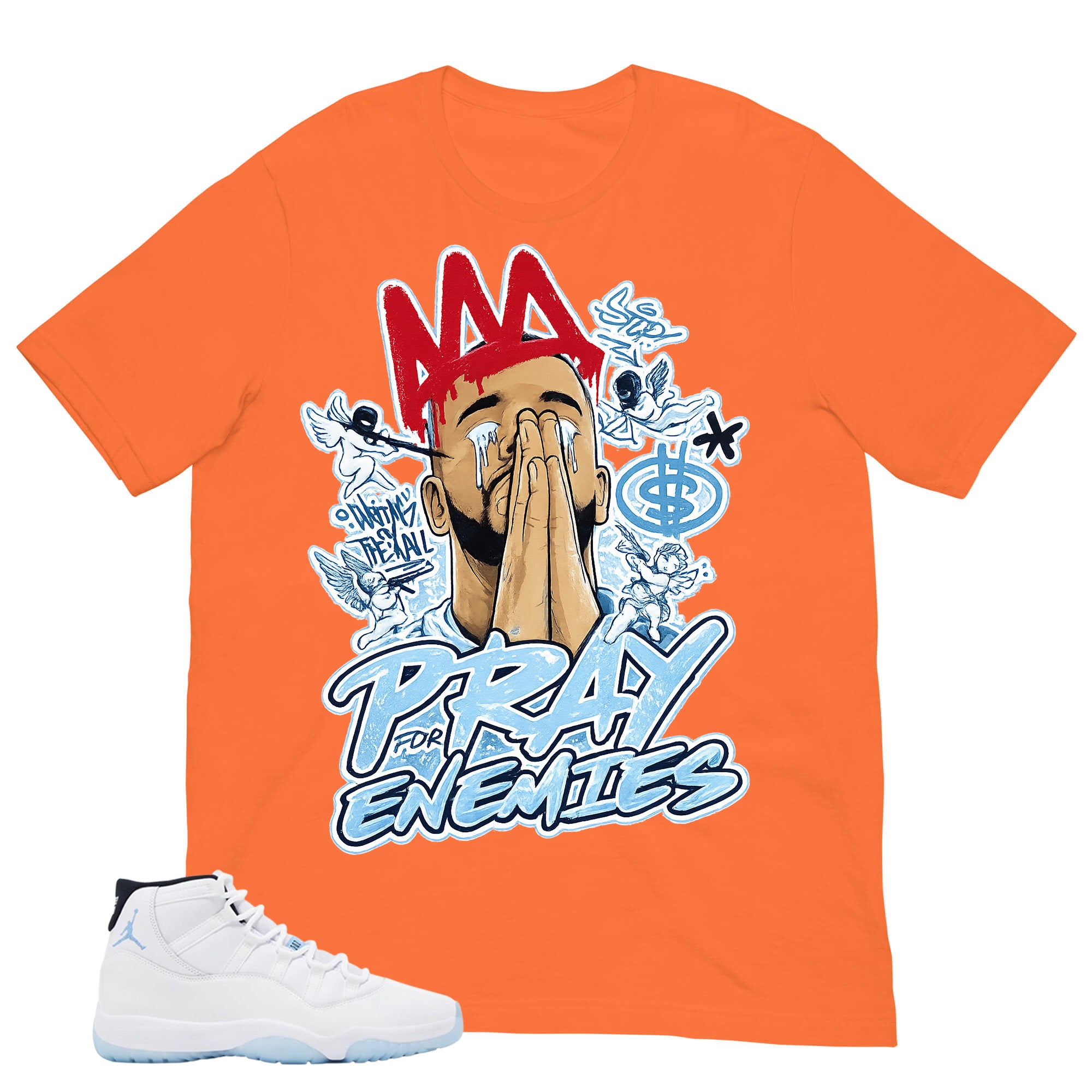 Graphic Tee Pray For My Enemies Shirt - to Matching Air Jordan 11 Legend Blue | Zadago