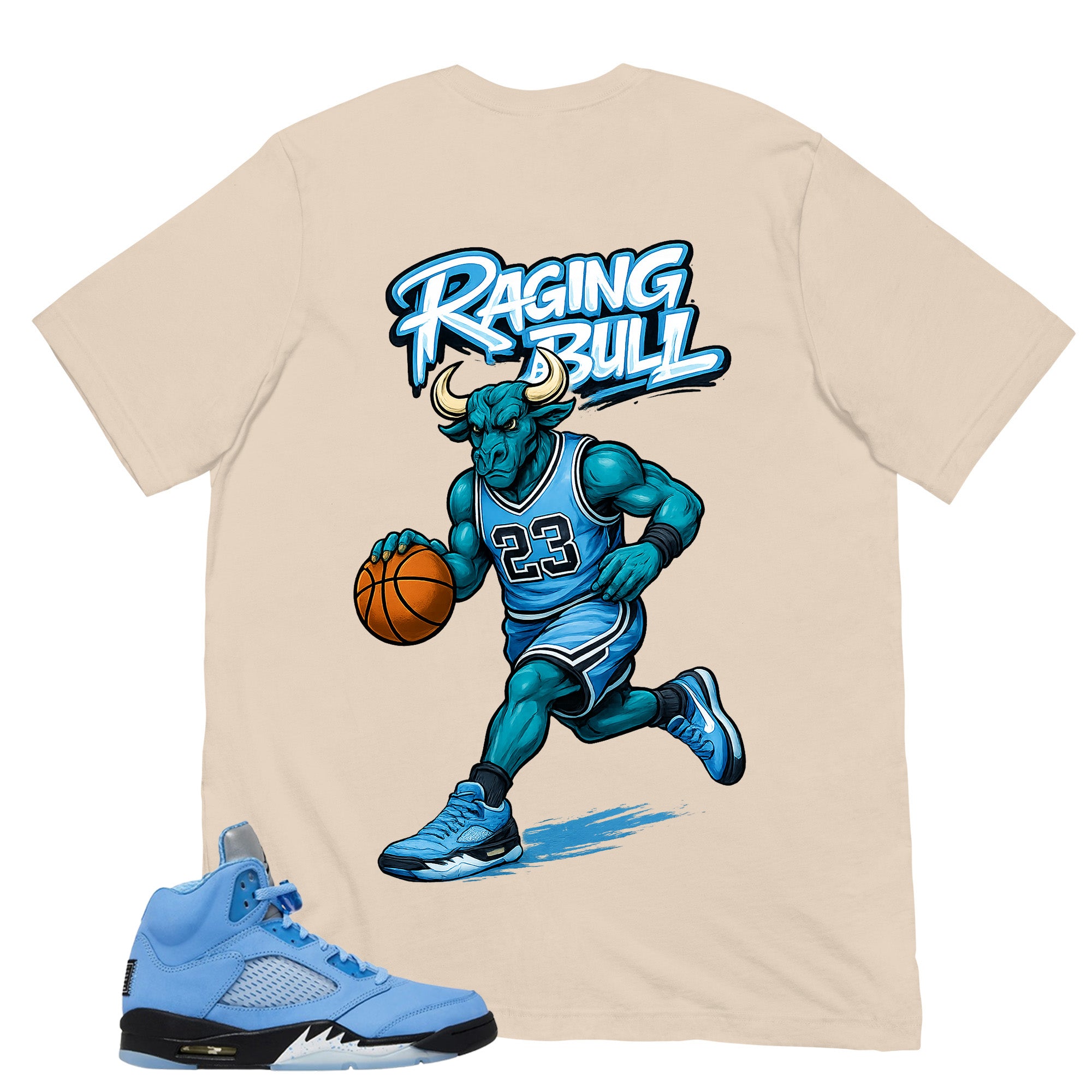 Graphic Tee Raging Bull Shirt - to Matching Air Jordan 5 UNC | Zadago