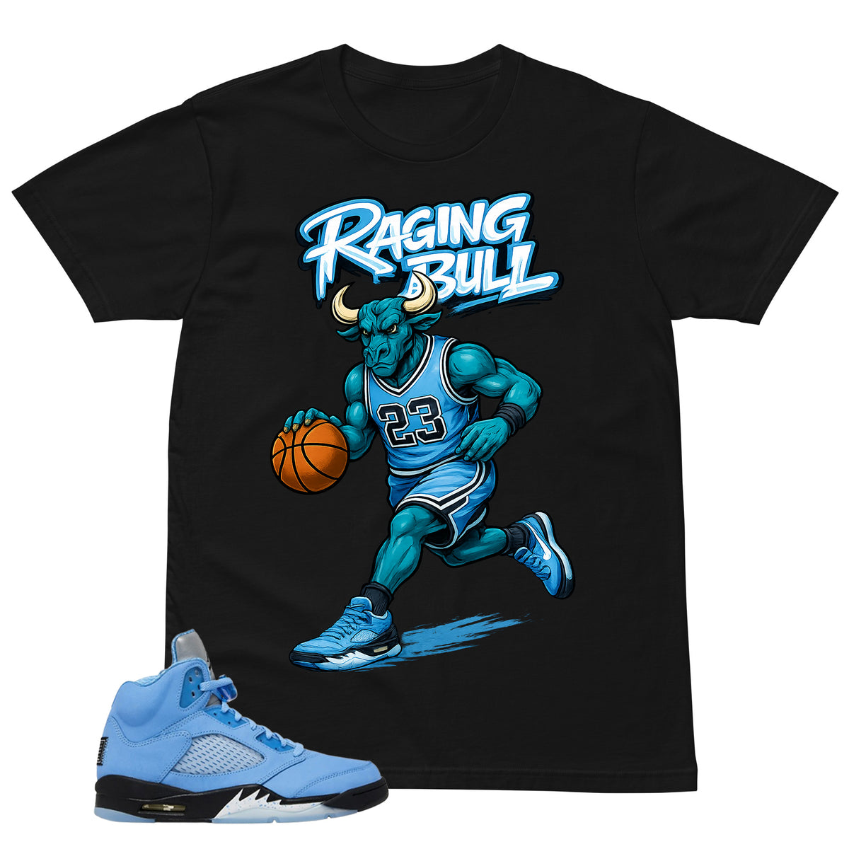 Graphic Tee Raging Bull Shirt - to Matching Air Jordan 5 UNC | Zadago