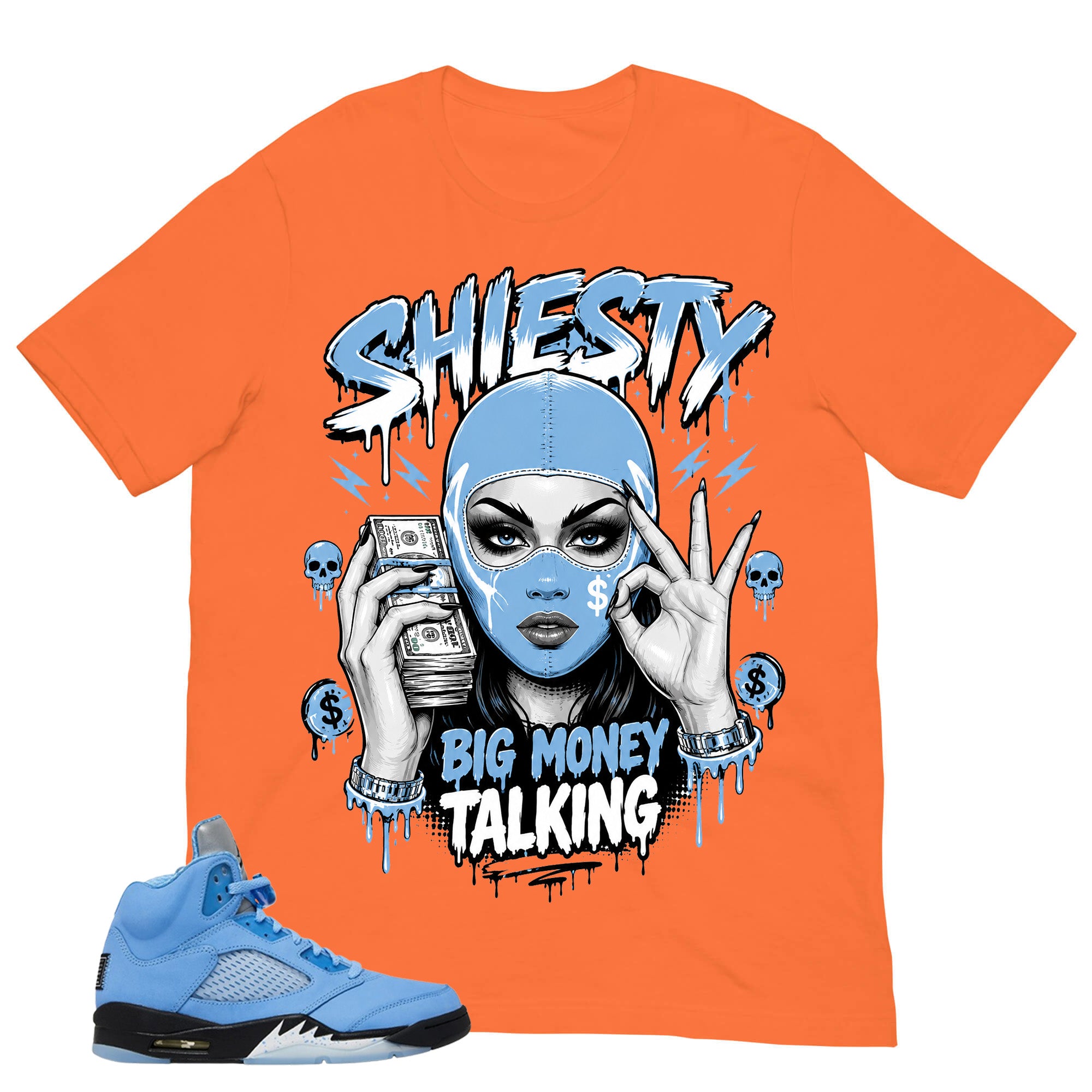 Graphic Tee Shiesty Big Money Talking Shirt - to Matching Air Jordan 5 UNC | Zadago