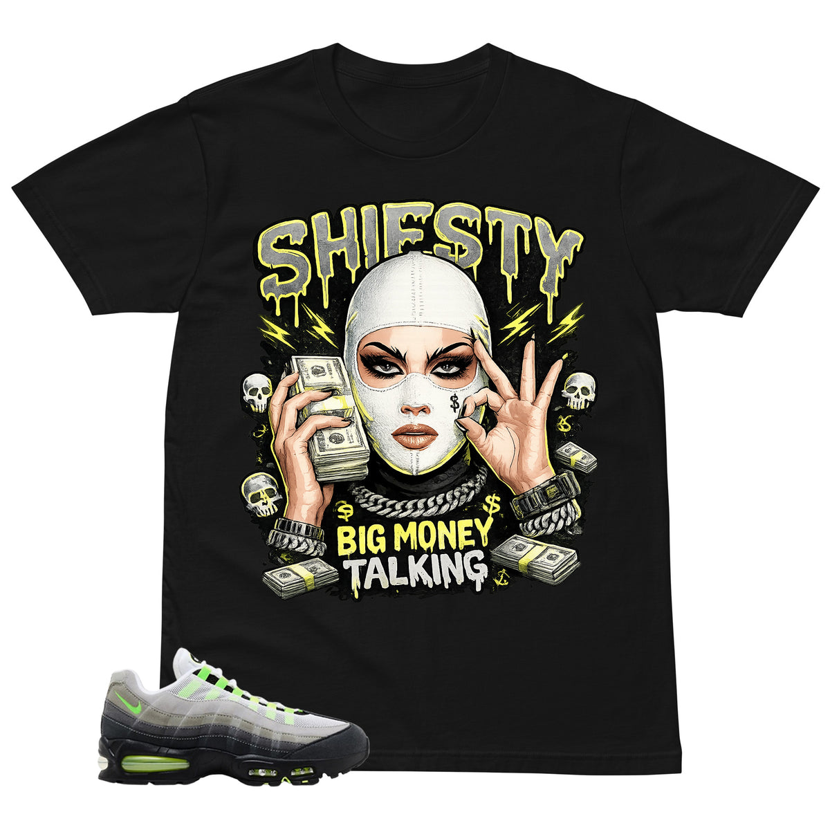 Graphic Tee Shiesty Big Money Talking Shirt - to Matching  Air Max 95 Neon | Zadago