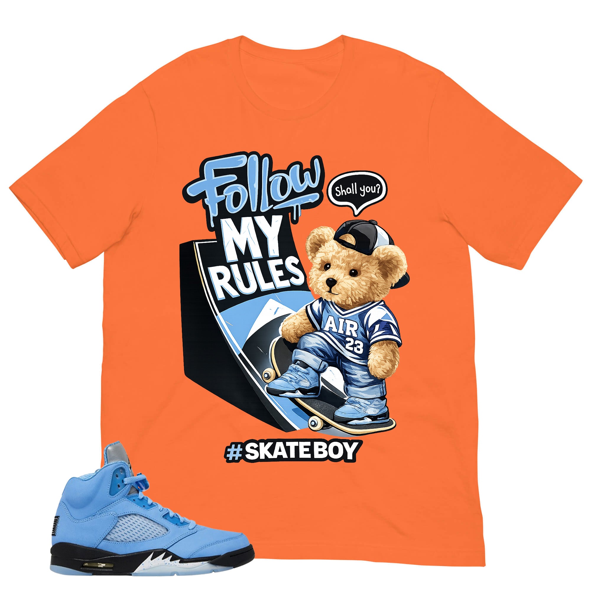 Graphic Tee Skate Boy Shirt - to Matching Air Jordan 5 UNC | Zadago