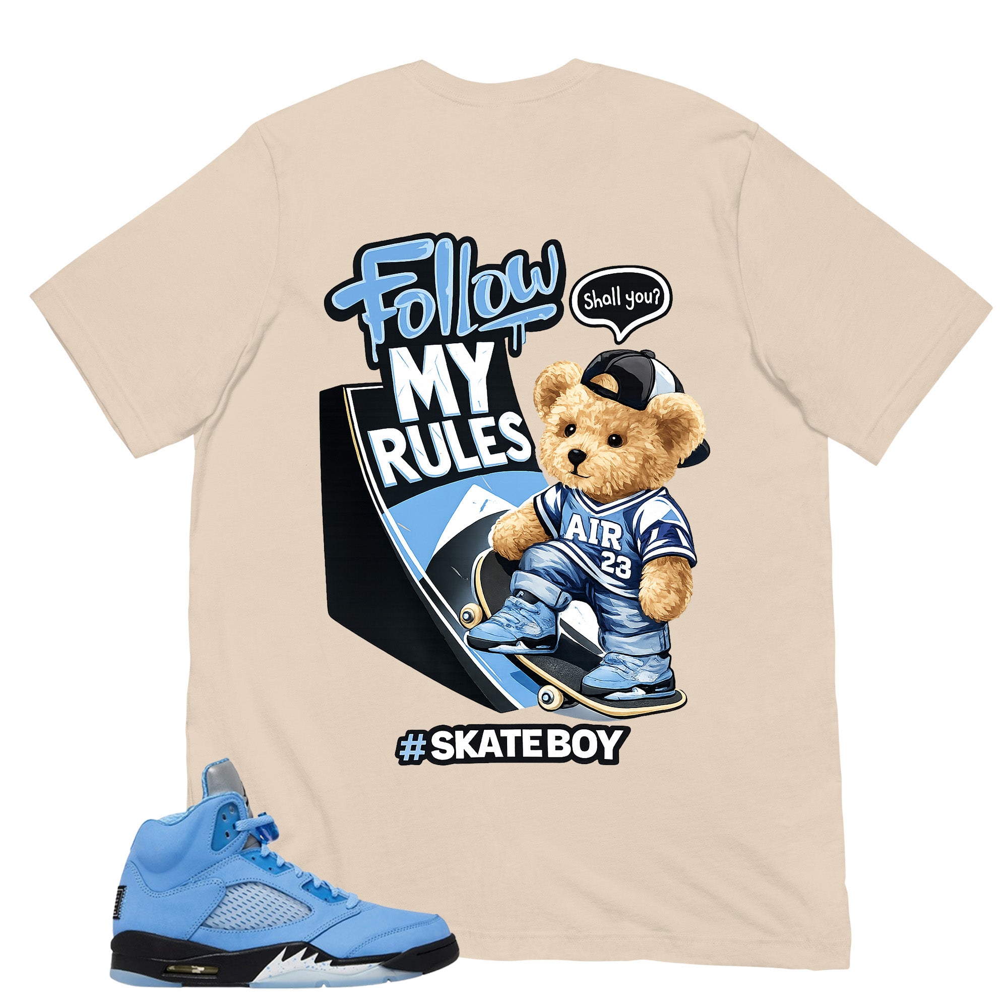 Graphic Tee Skate Boy Shirt - to Matching Air Jordan 5 UNC | Zadago