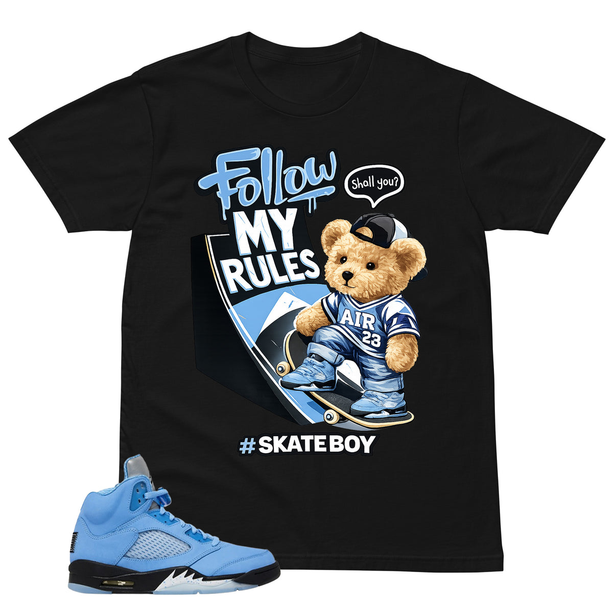 Graphic Tee Skate Boy Shirt - to Matching Air Jordan 5 UNC | Zadago