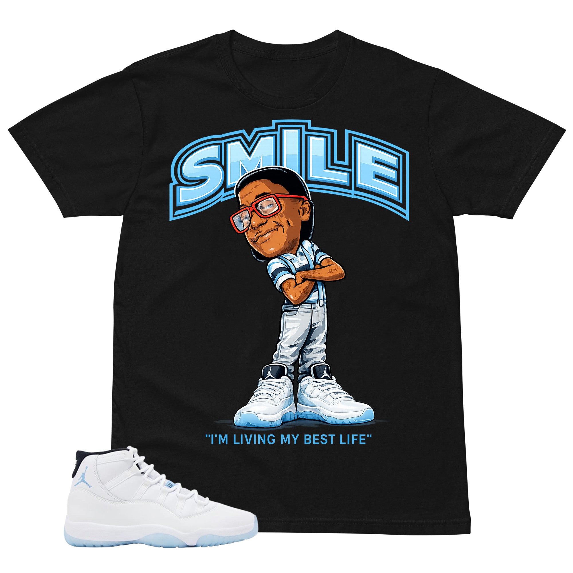Graphic Tee Smile Living Best Life Shirt - to Matching Air Jordan 11 Legend Blue | Zadago