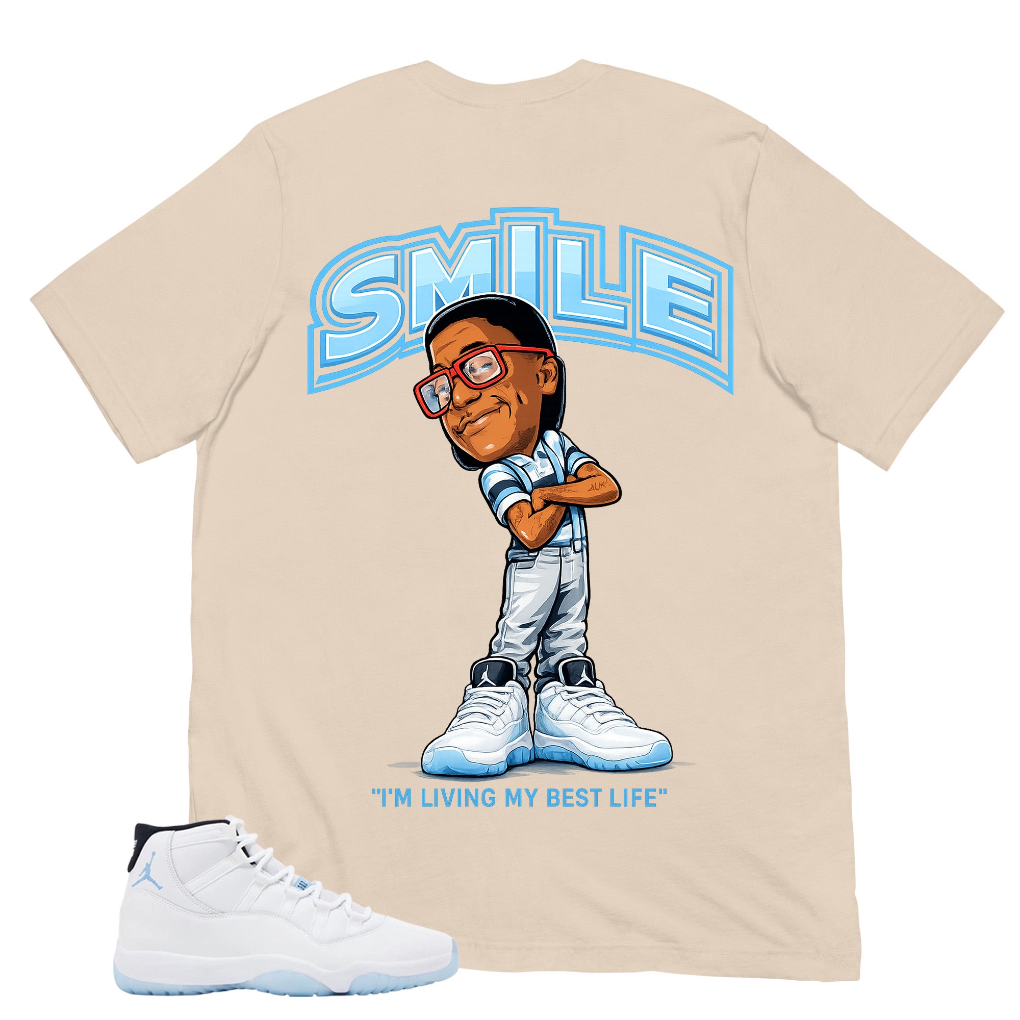 Graphic Tee Smile Living Best Life Shirt - to Matching Air Jordan 11 Legend Blue | Zadago
