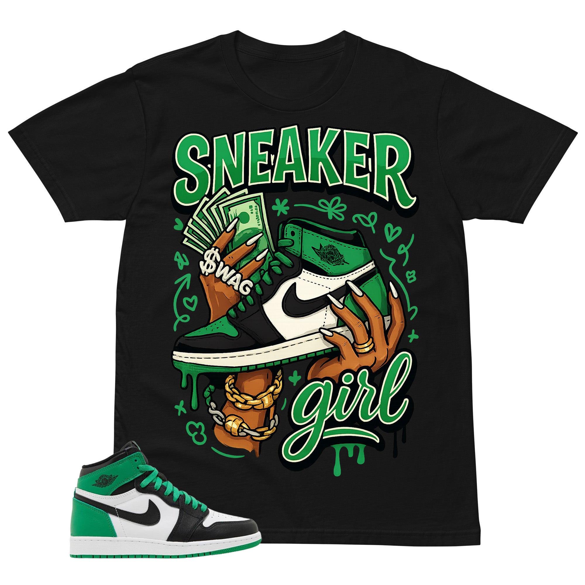 Graphic Tee Sneaker Girl Shirt - to Matching Air Jordan 1 Lucky Green | Zadago