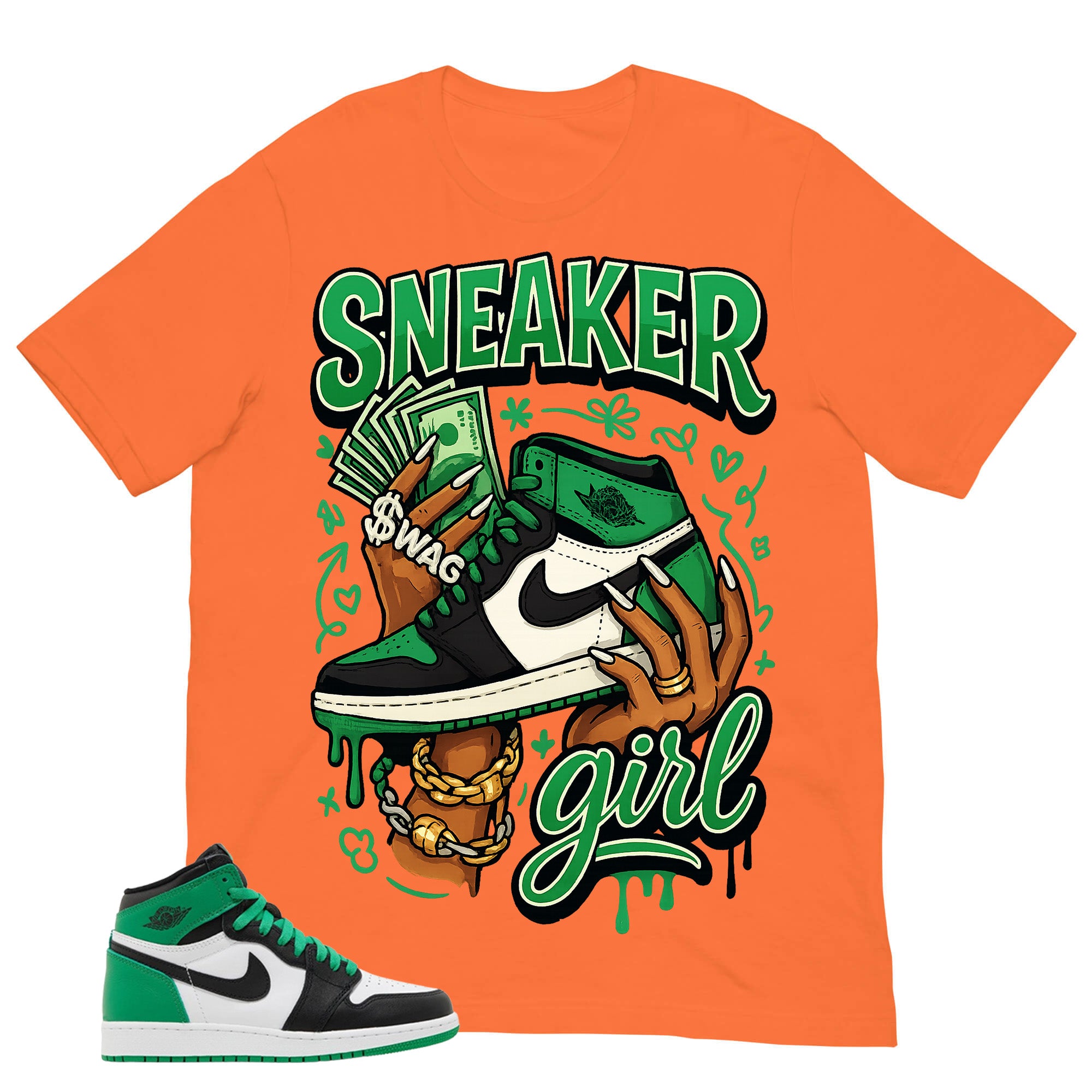 Graphic Tee Sneaker Girl Shirt - to Matching Air Jordan 1 Lucky Green | Zadago