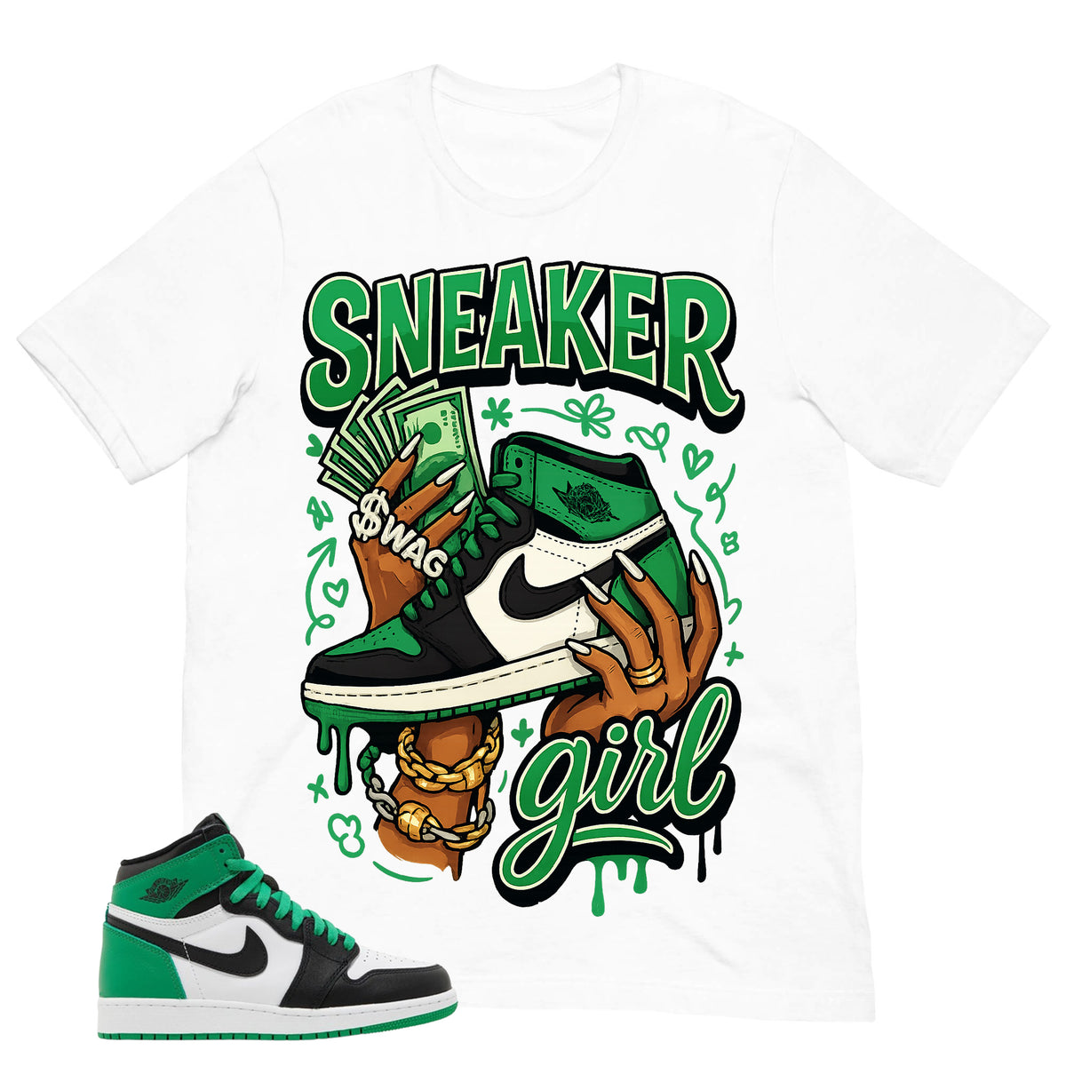 Graphic Tee Sneaker Girl Shirt - to Matching Air Jordan 1 Lucky Green | Zadago