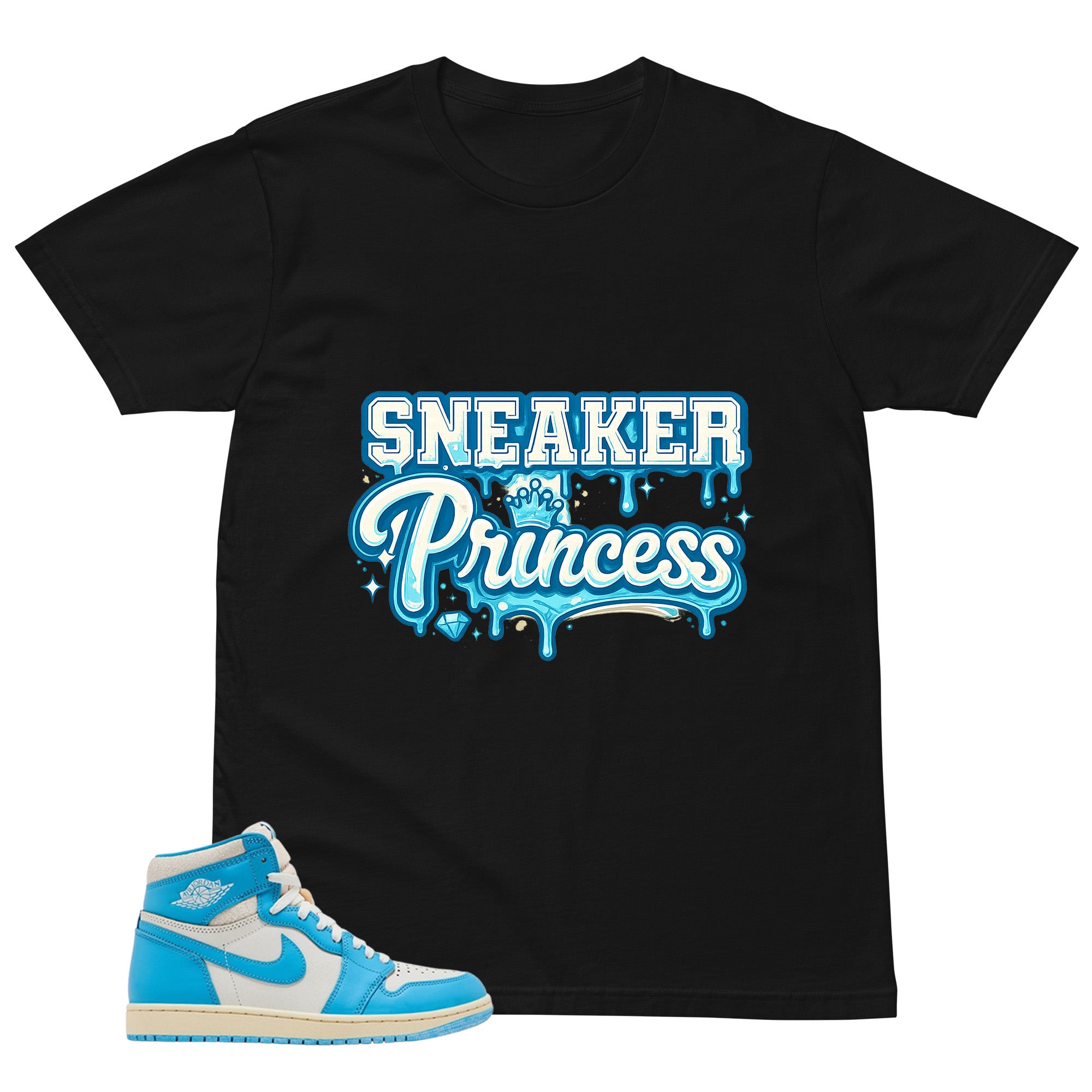 Graphic Tee Sneaker Princess Shirt - to Matching Air Jordan 1 UNC Reimagined | Zadago