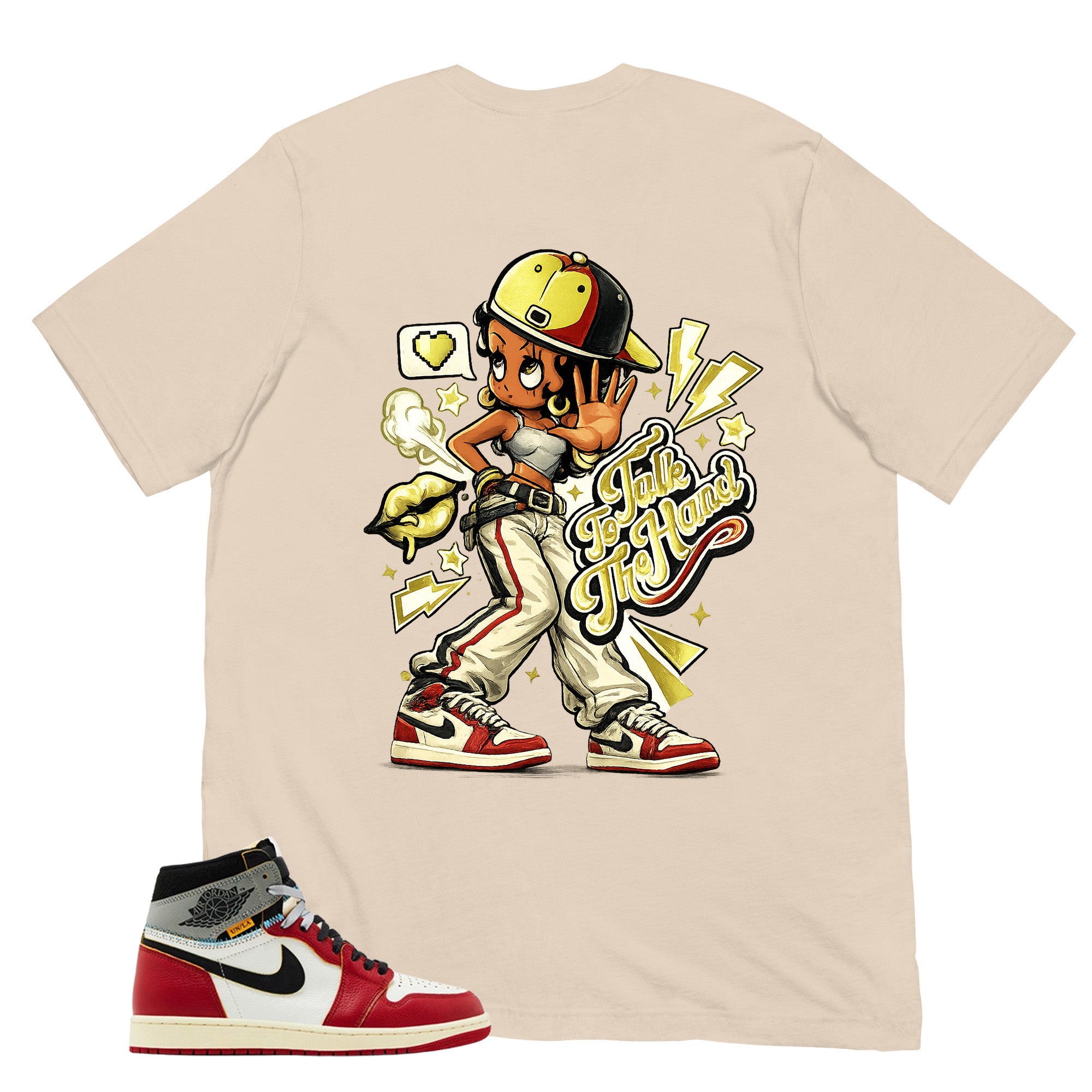 Graphic Tee Talk To The Hand | Matching Jordan 1 Union LA Chicago Shadow | Zadago