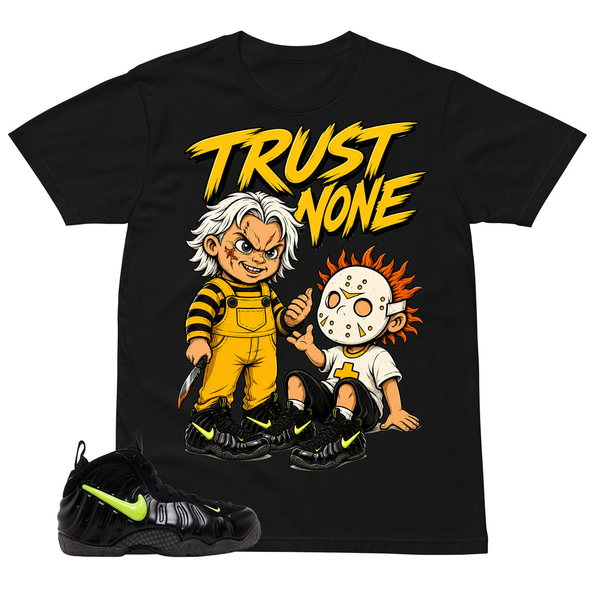 Graphic Tee to Match Air Foamposite Pro Voltage | Trust None Shirt | Zadago