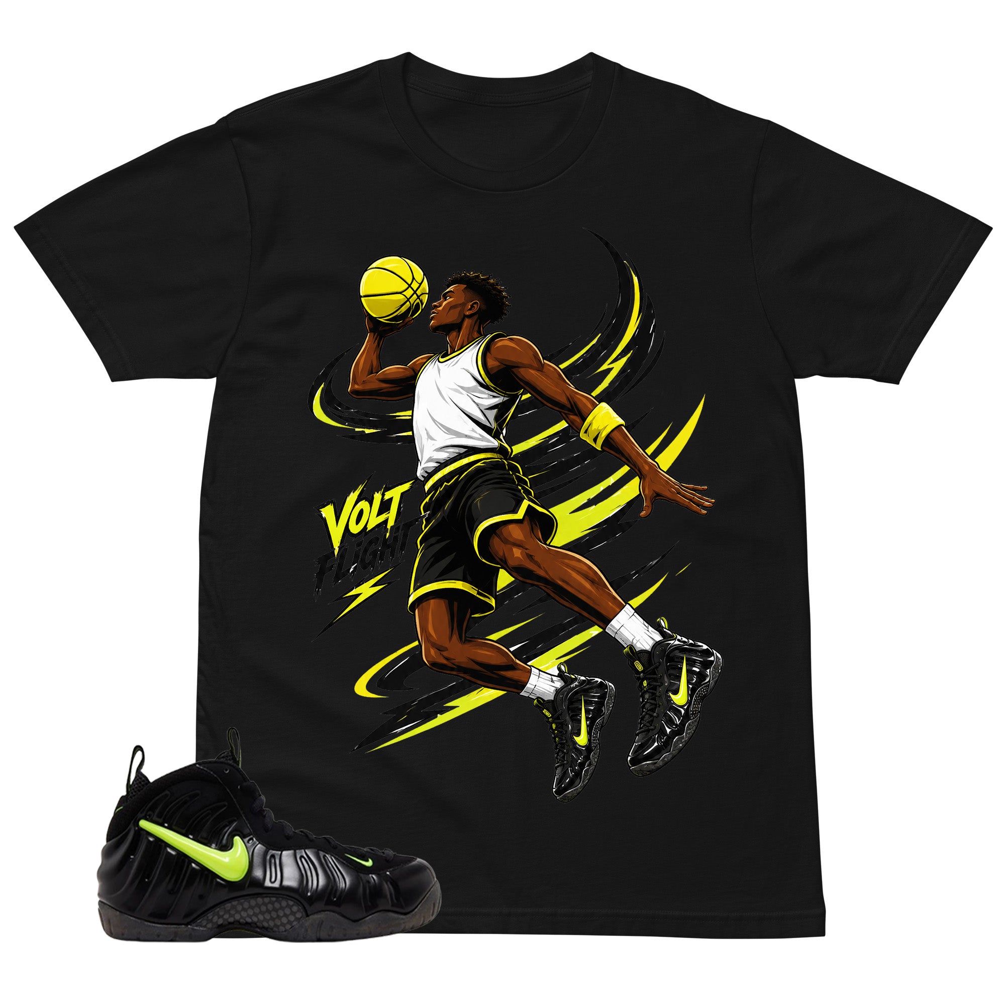 Graphic Tee to Match Air Foamposite Pro Voltage | Volt Flight Shirt | Zadago