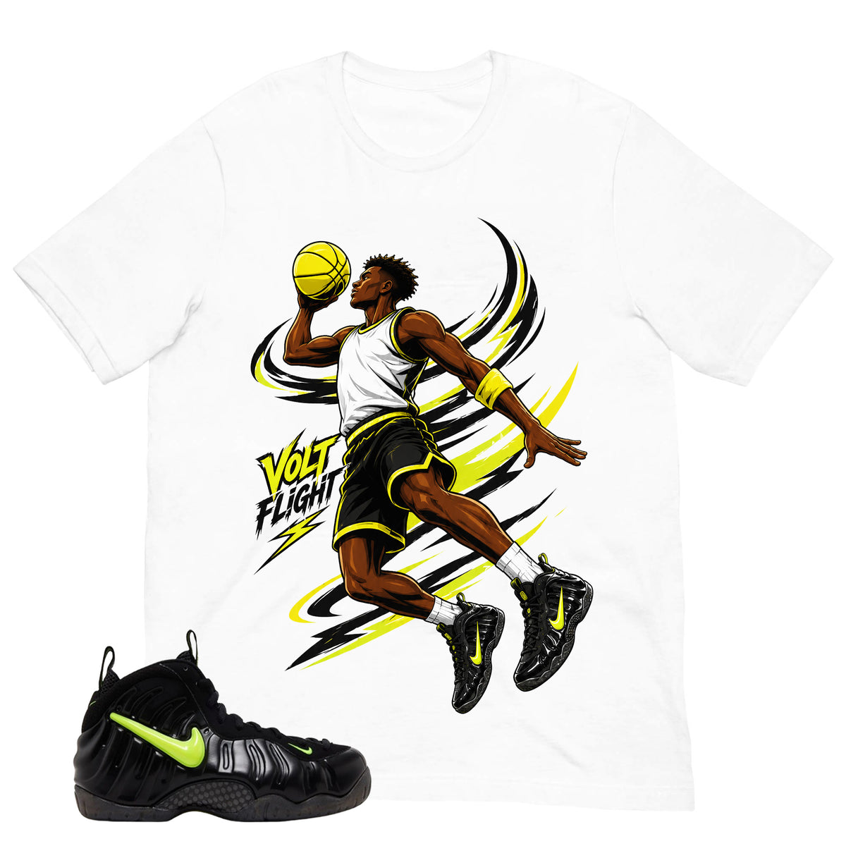 Graphic Tee to Match Air Foamposite Pro Voltage | Volt Flight Shirt | Zadago