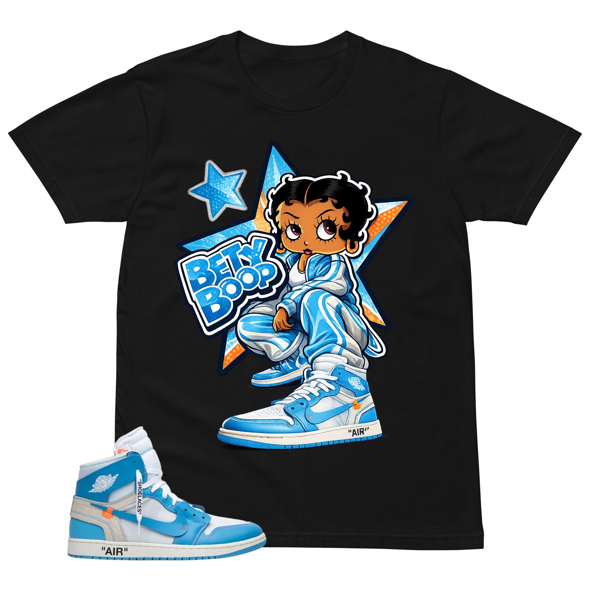 Graphic Tee to Match Air Jordan 1 Off White UNC | Betty Boop Shirt | Zadago