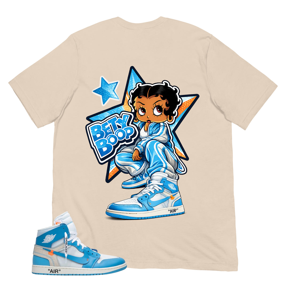 Graphic Tee to Match Air Jordan 1 Off White UNC | Betty Boop Shirt | Zadago