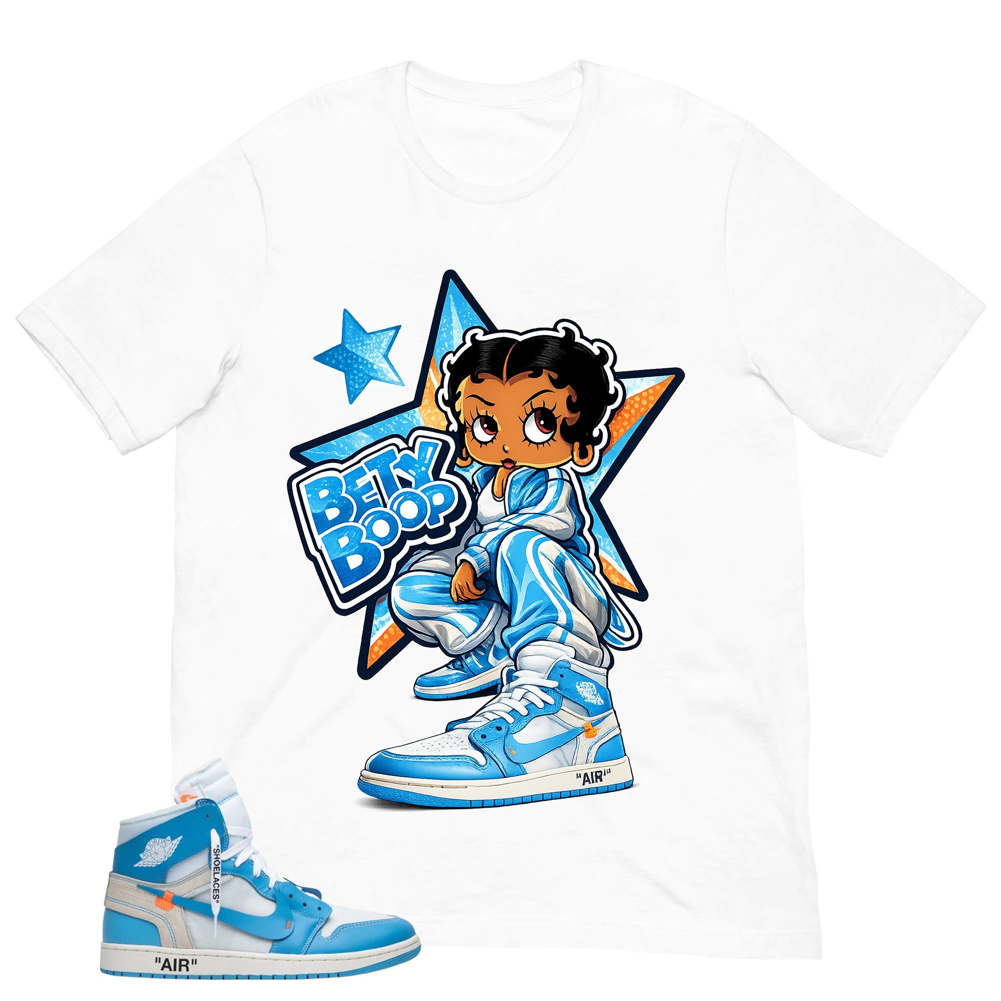 Graphic Tee to Match Air Jordan 1 Off White UNC | Betty Boop Shirt | Zadago