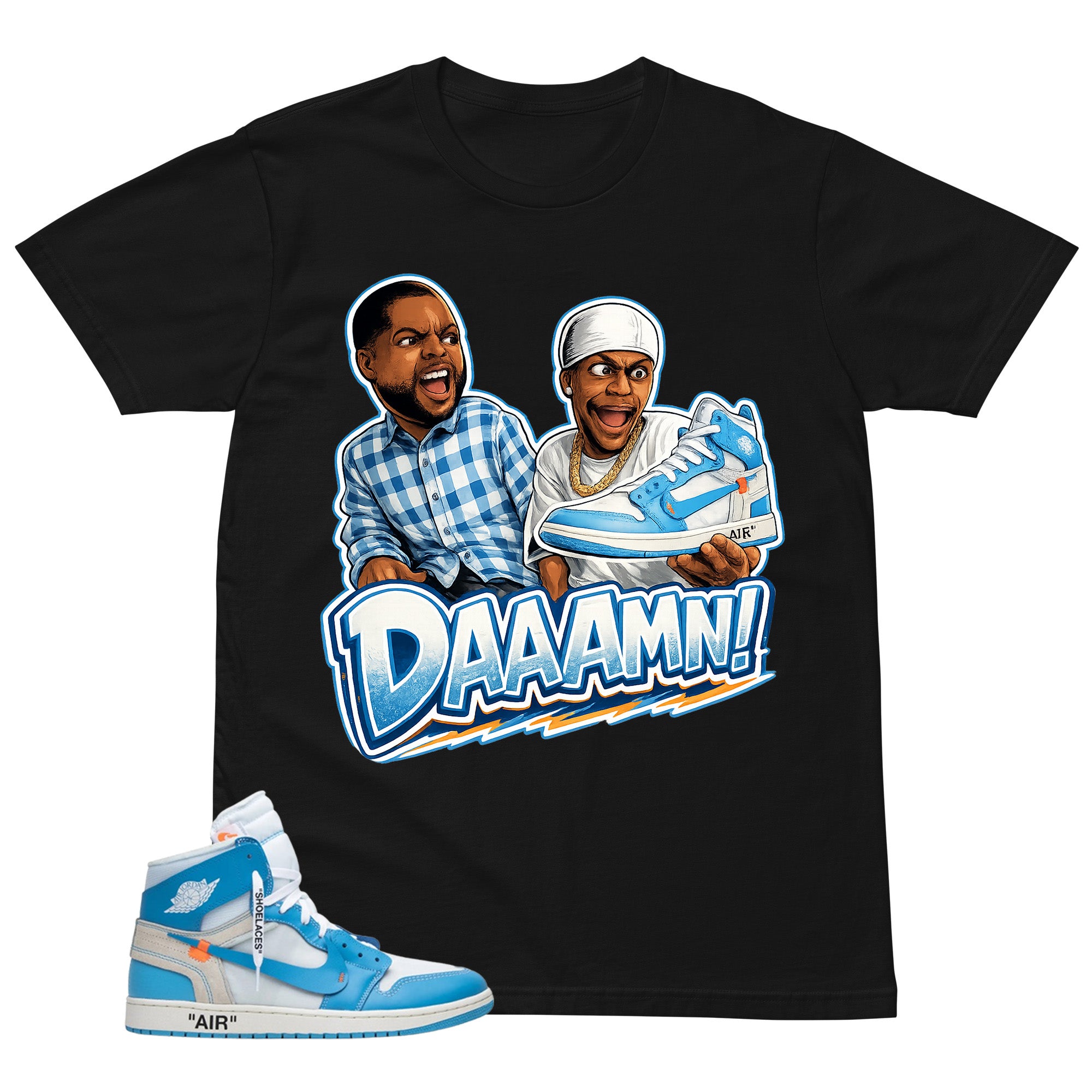 Graphic Tee to Match Air Jordan 1 Off White UNC | Daaamn Sneaker Shirt | Zadago