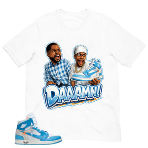 Graphic Tee to Match Air Jordan 1 Off White UNC | Daaamn Sneaker Shirt | Zadago