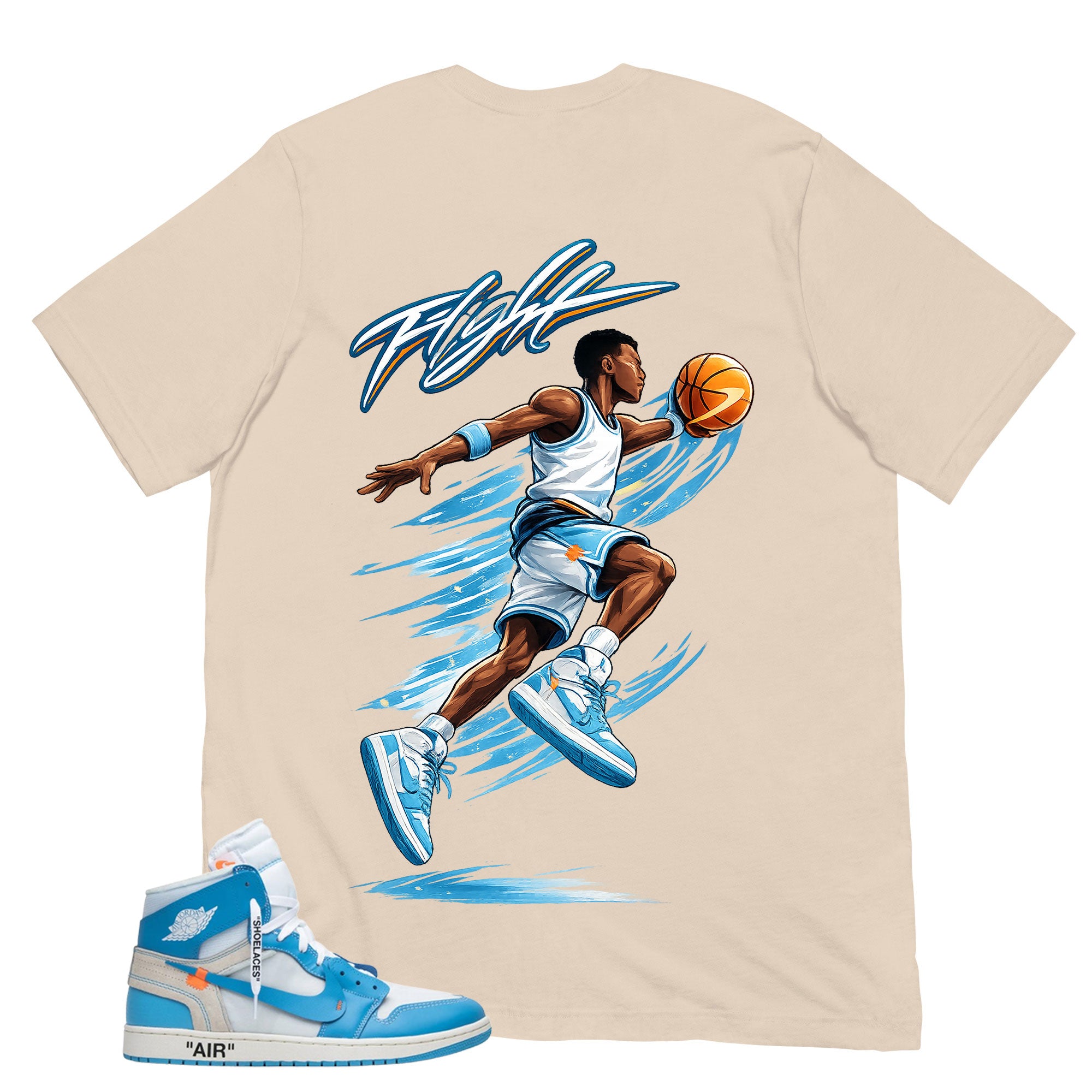 Graphic Tee to Match Air Jordan 1 Off White UNC | Flight Baller Shirt | Zadago