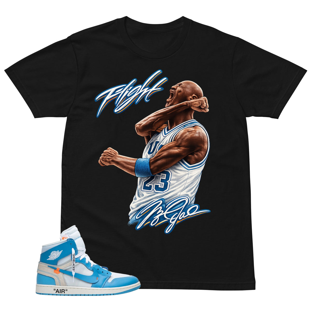 Graphic Tee to Match Air Jordan 1 Off White UNC | Flight Legend Shirt | Zadago