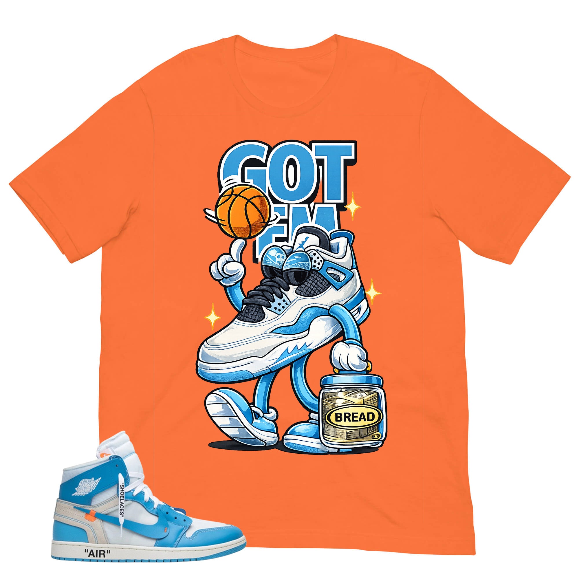 Graphic Tee to Match Air Jordan 1 Off White UNC | Got 'Em Bread Shirt | Zadago