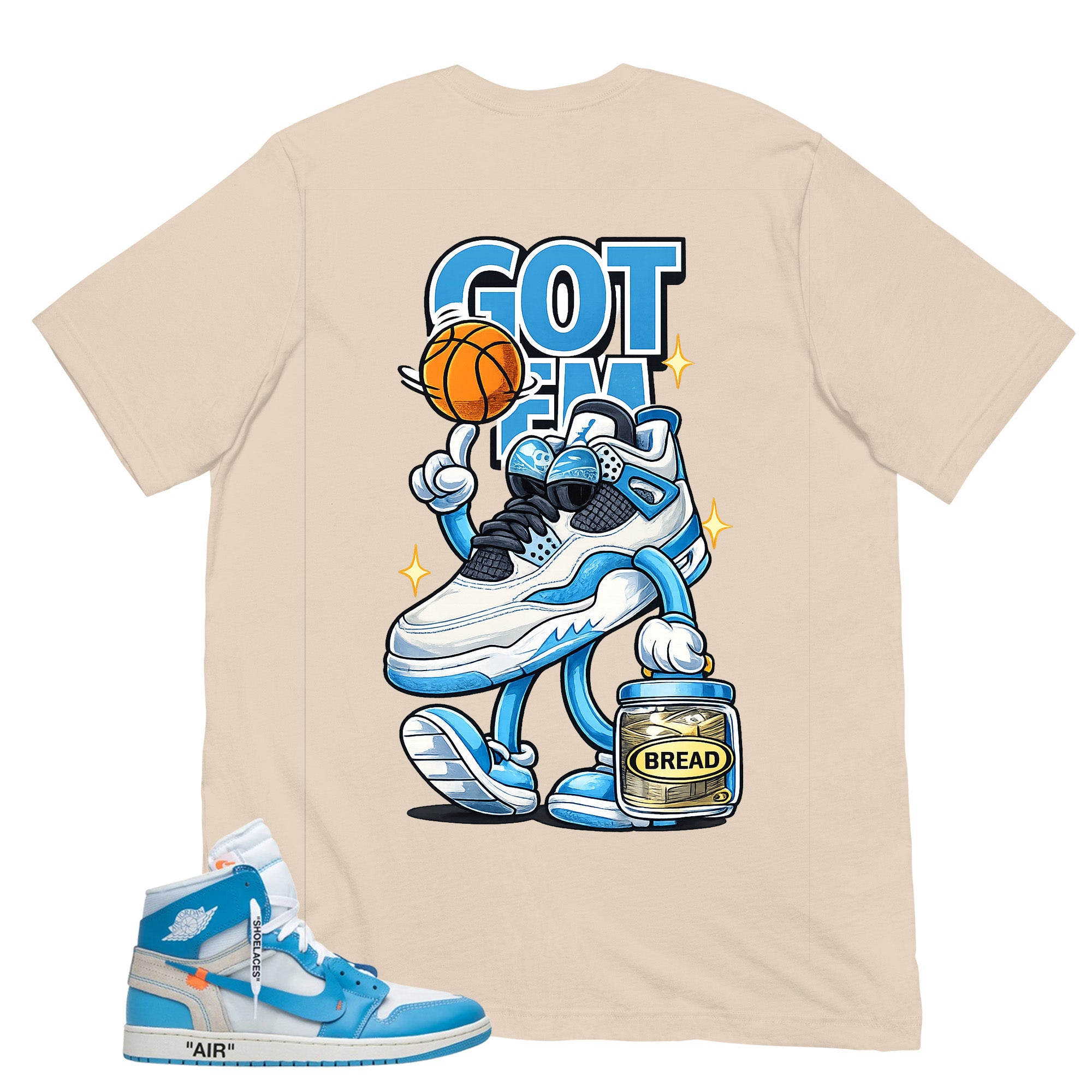 Graphic Tee to Match Air Jordan 1 Off White UNC | Got 'Em Bread Shirt | Zadago