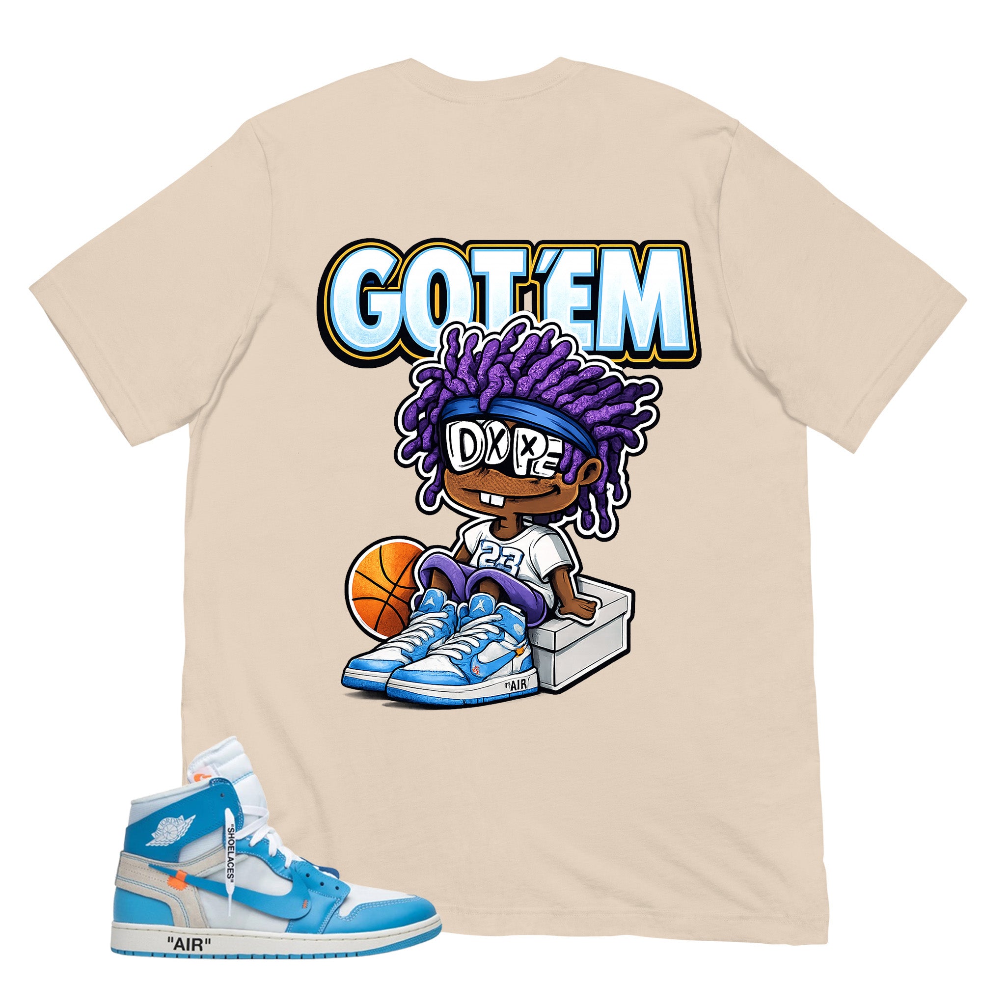 Graphic Tee to Match Air Jordan 1 Off White UNC | Got 'Em Dope Shirt | Zadago
