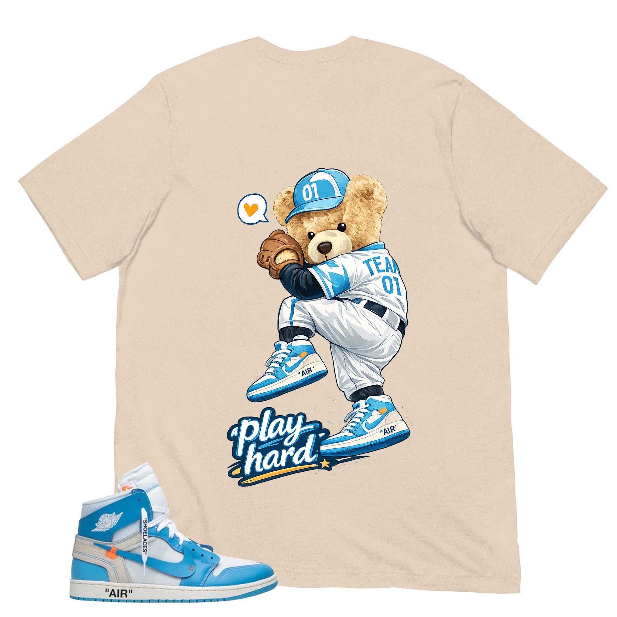 Graphic Tee to Match Air Jordan 1 Off White UNC | Play Hard Bear Shirt | Zadago