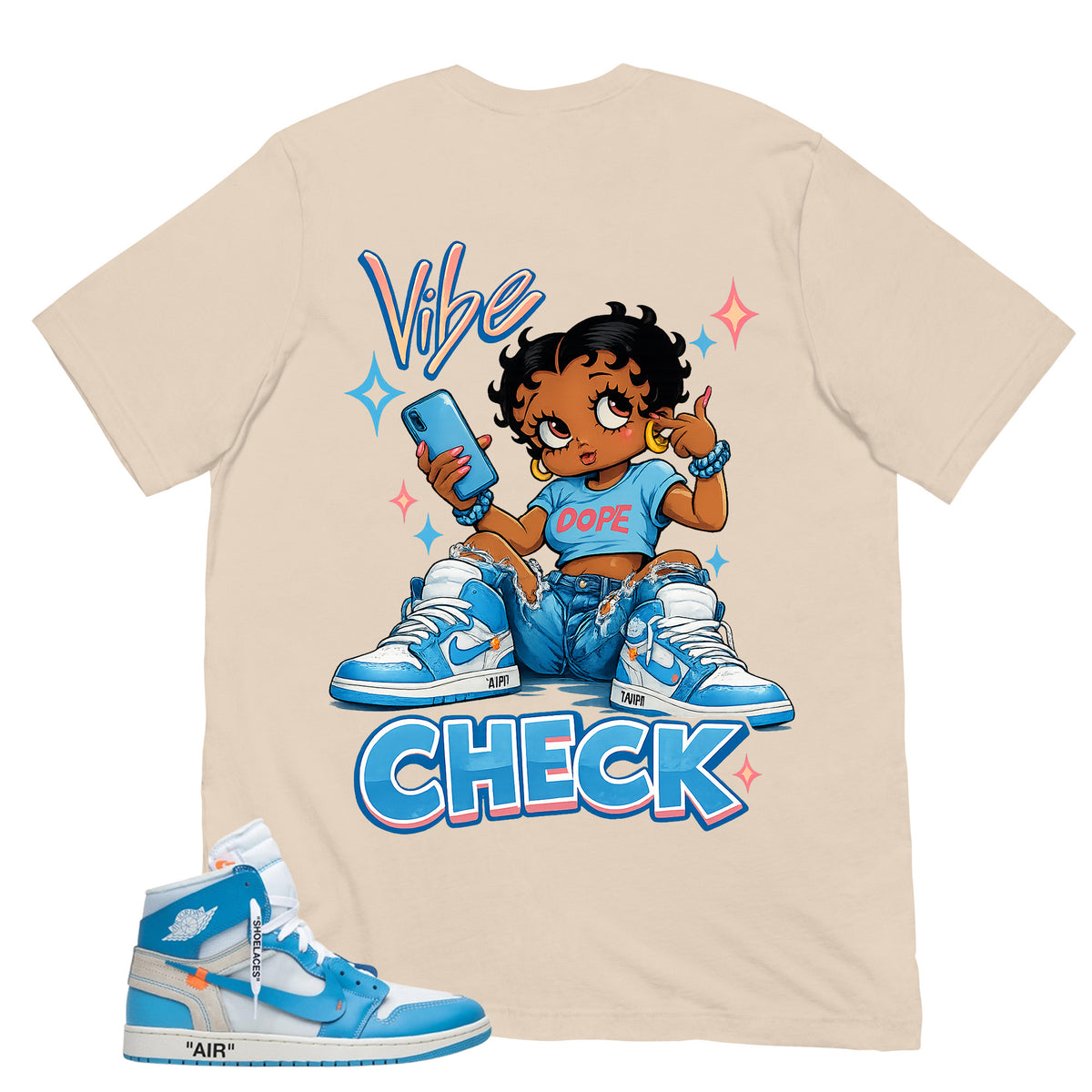 Graphic Tee to Match Air Jordan 1 Off White UNC | Vibe Check Shirt | Zadago