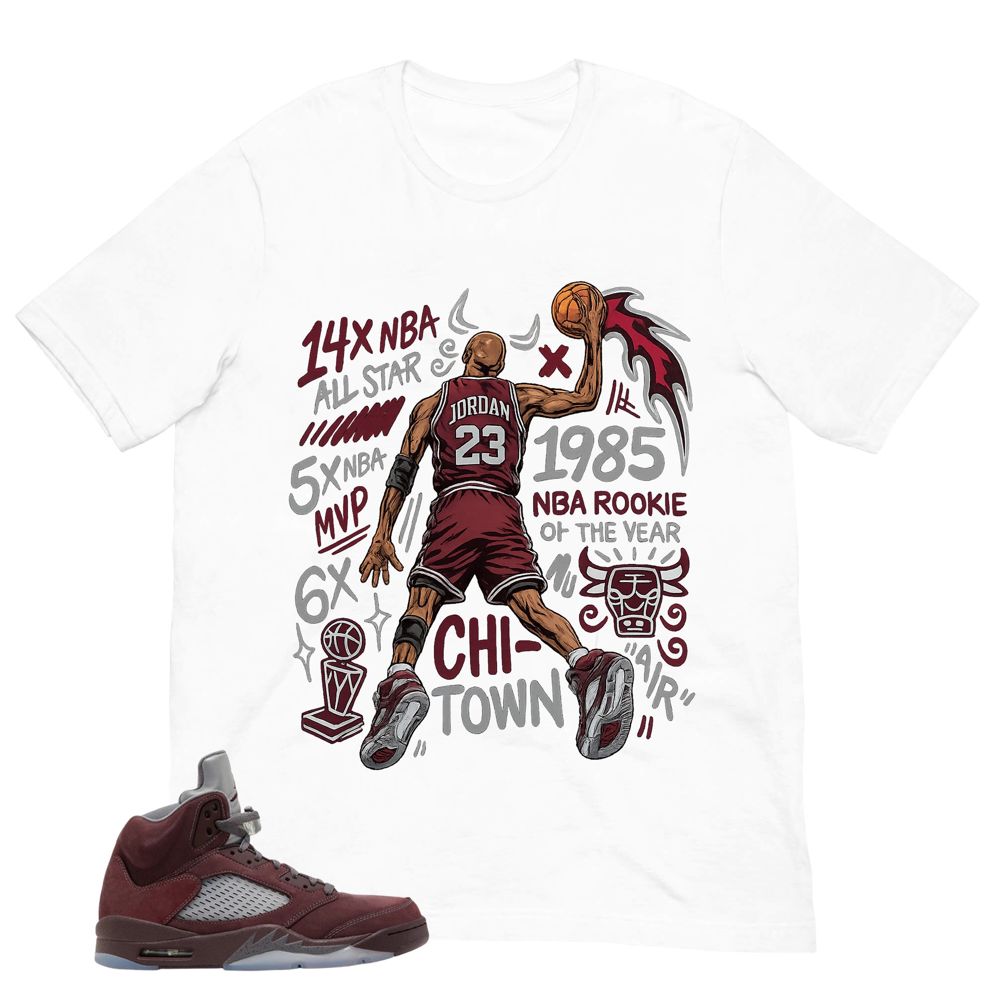Graphic Tee to Match Air Jordan 5 Burgundy | Jordan 23 All Star Shirt | Zadago