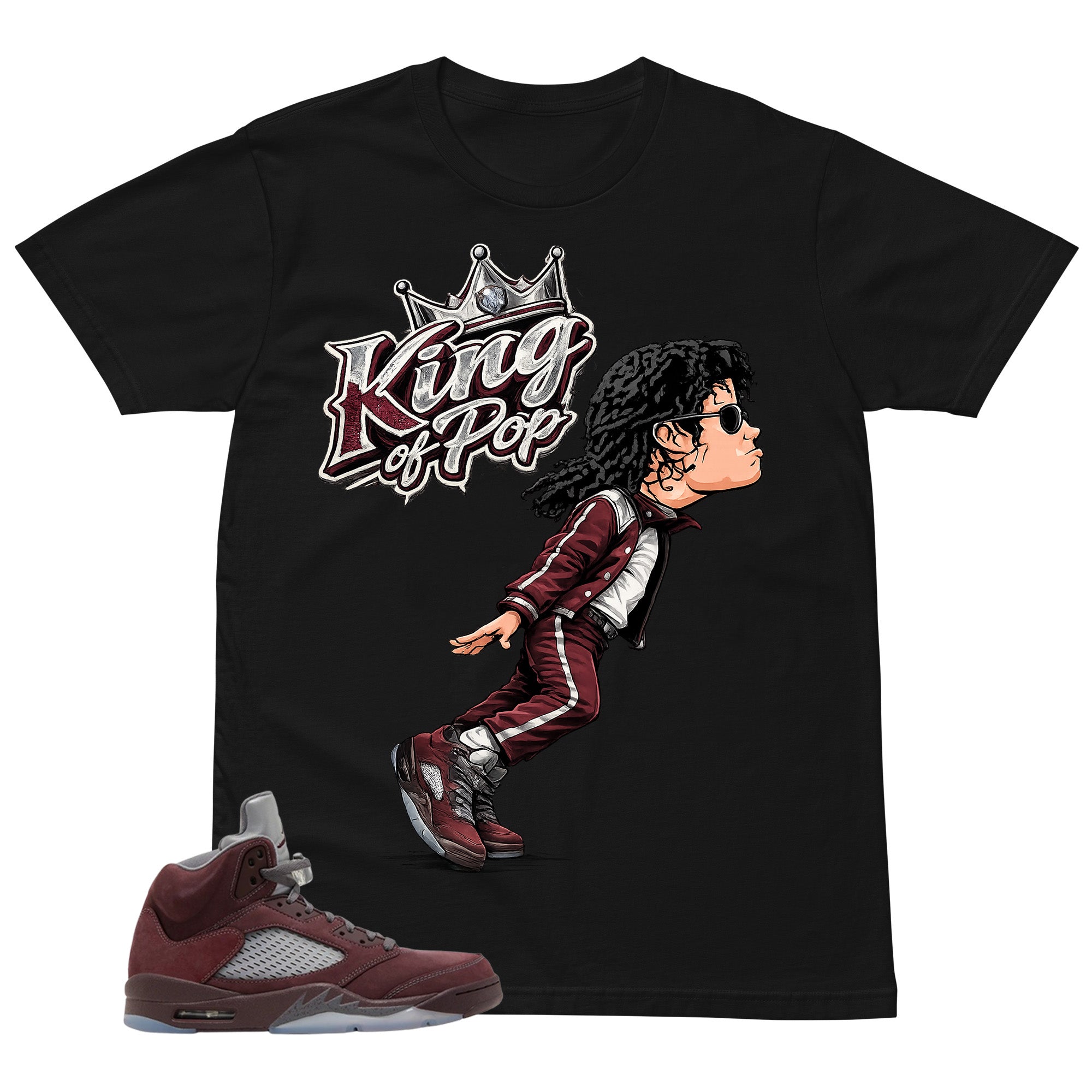 Graphic Tee to Match Air Jordan 5 Burgundy | M.Jackson King Of Pop Shirt | Zadago